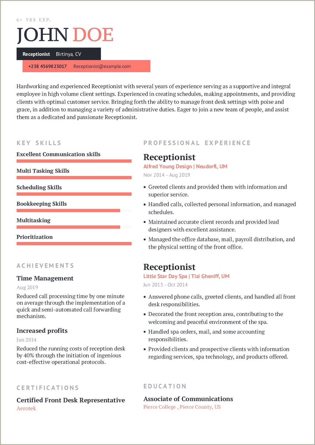 Reception Work On Skills Based Resume