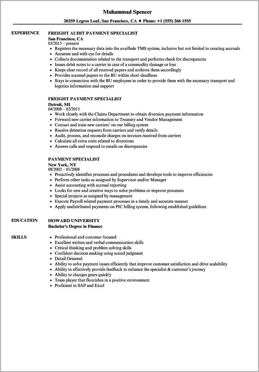Recieve And Process Freight Resume Examples