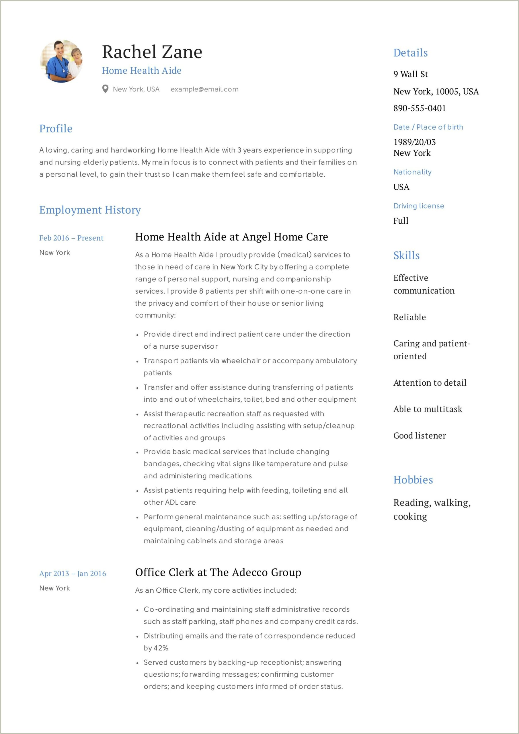 Recreational Departmentin A Nursing Home Resume Example