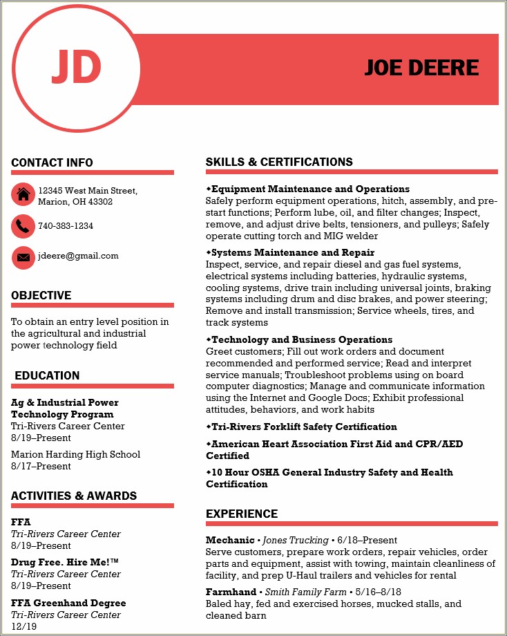 Red Or Blue For A Resume Template