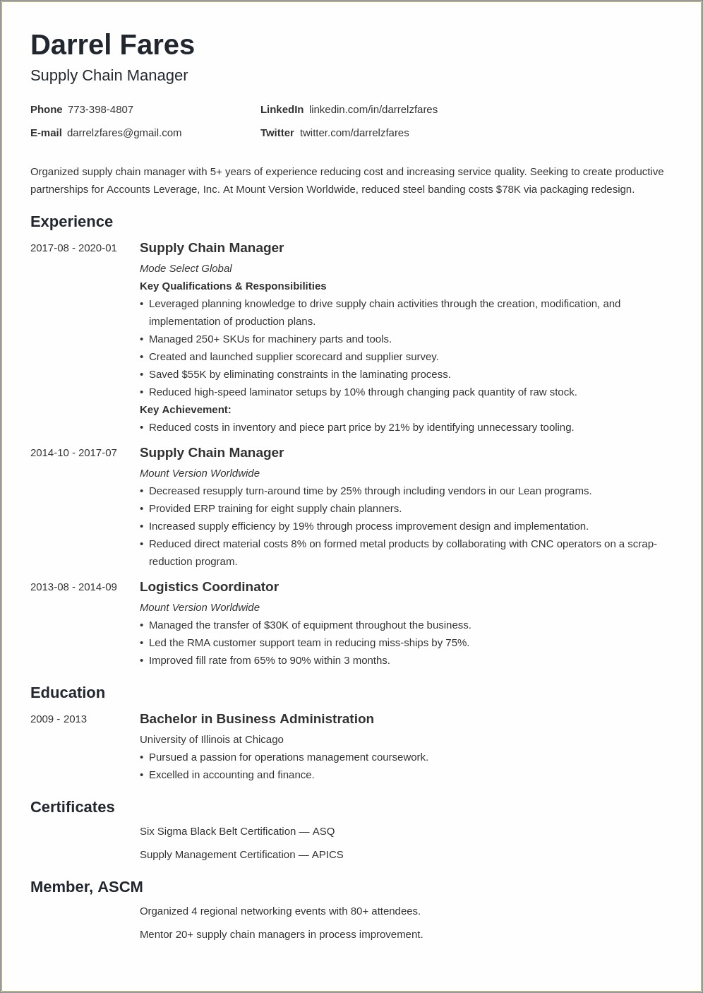 Regional Manager In A Manufacturing Company Resume