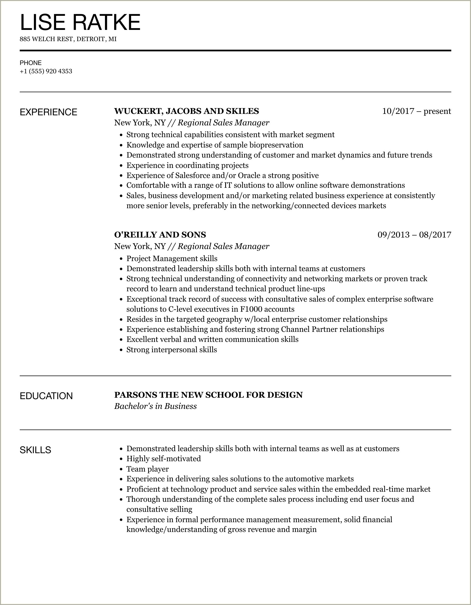 Regional Sales Manager Resume Financial Services
