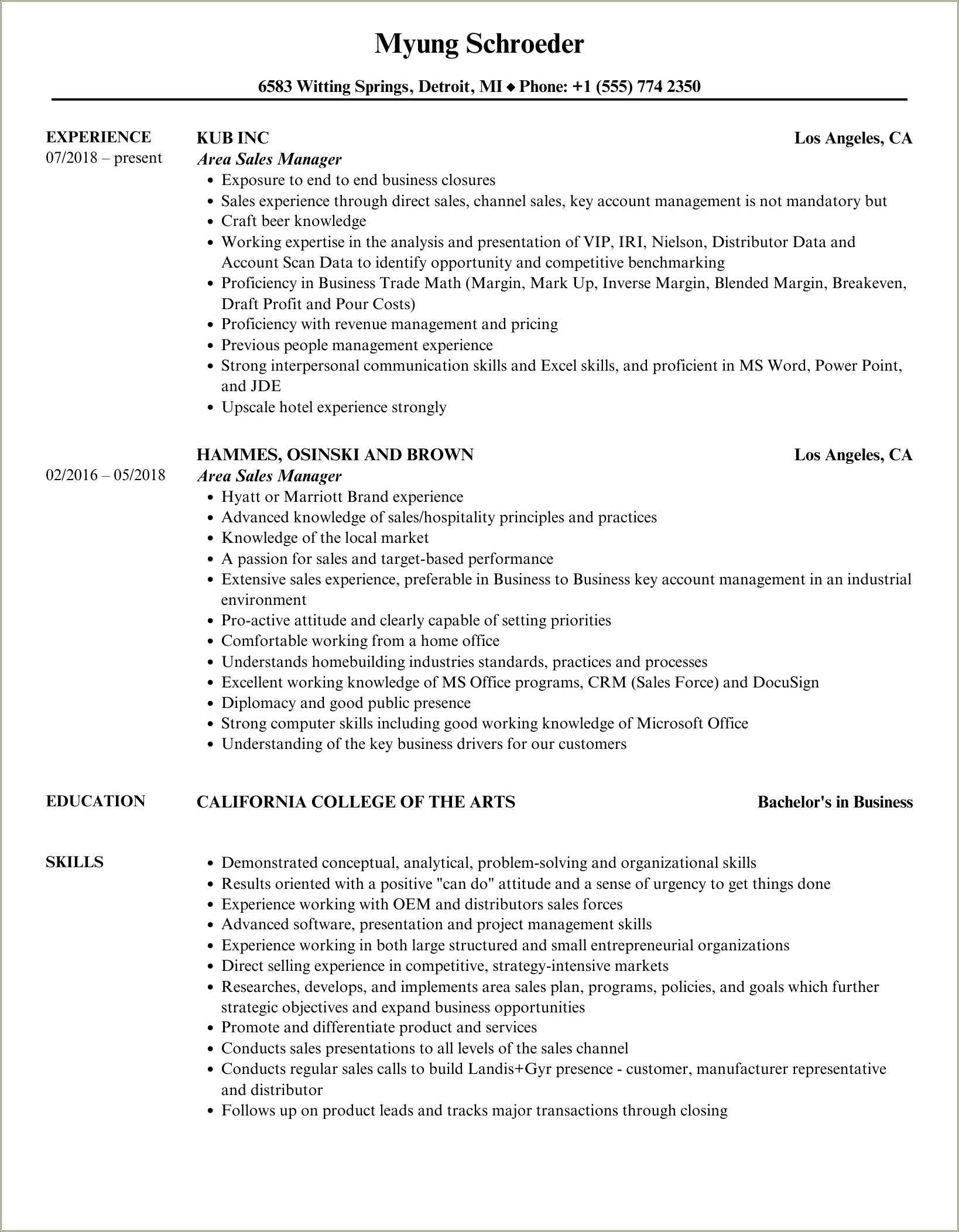 Regional Sales Manager Resume For Fmcg