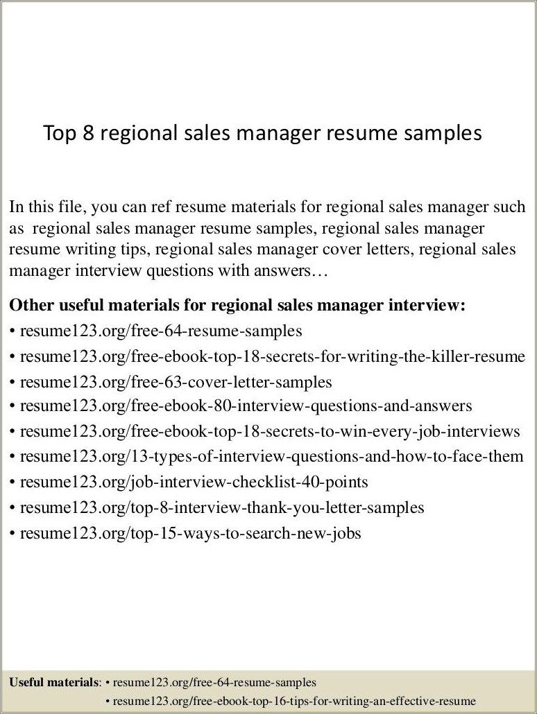 Regional Sales Manager Resume Opening Statement