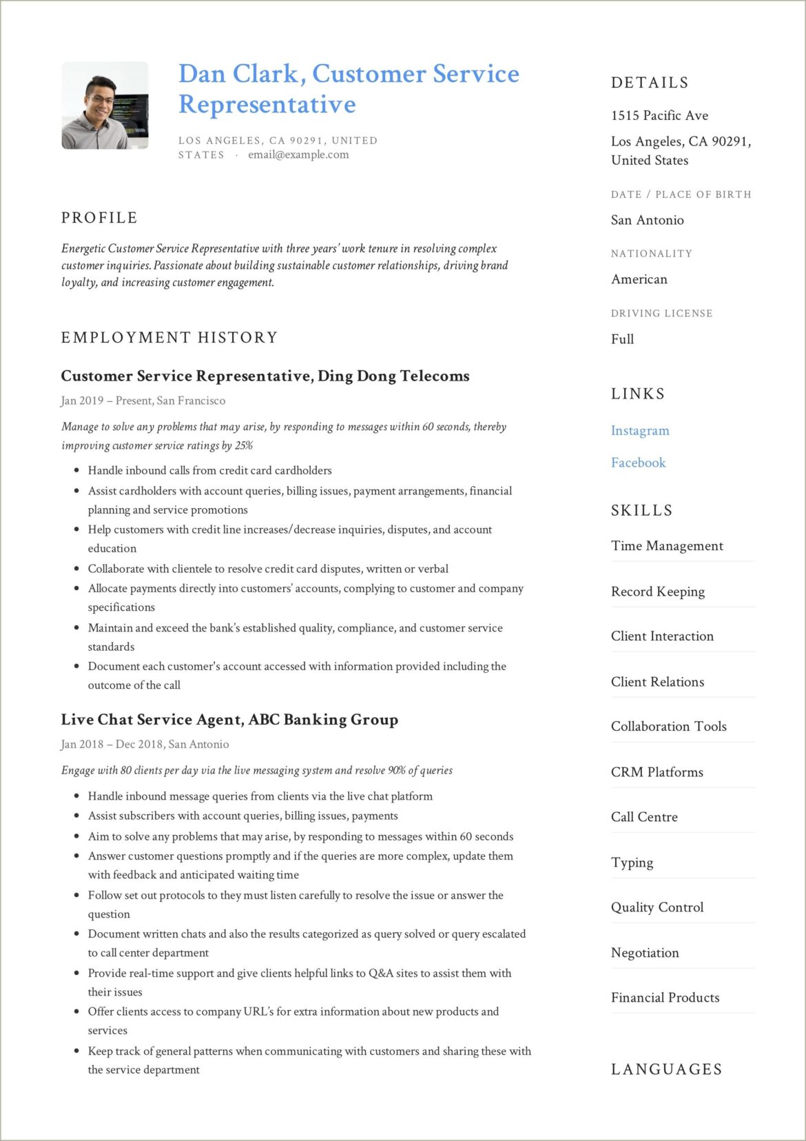 Registered Client Service Associate Resume Examples