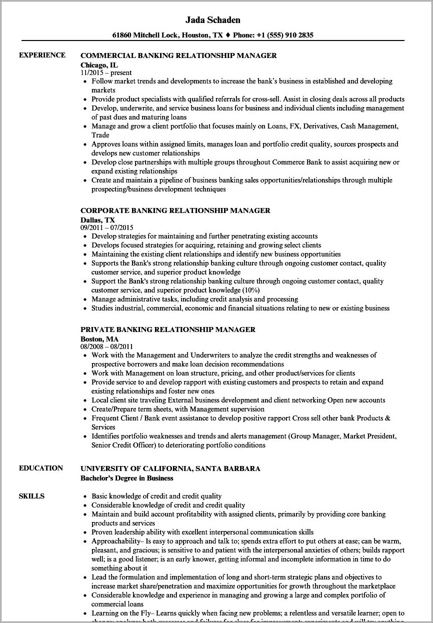 Relationship Banker Job Description For Resume
