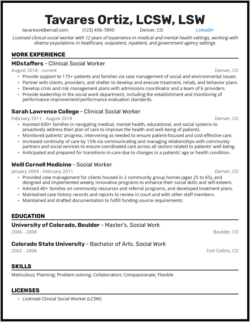 Relevant Skill For Social Work Resume