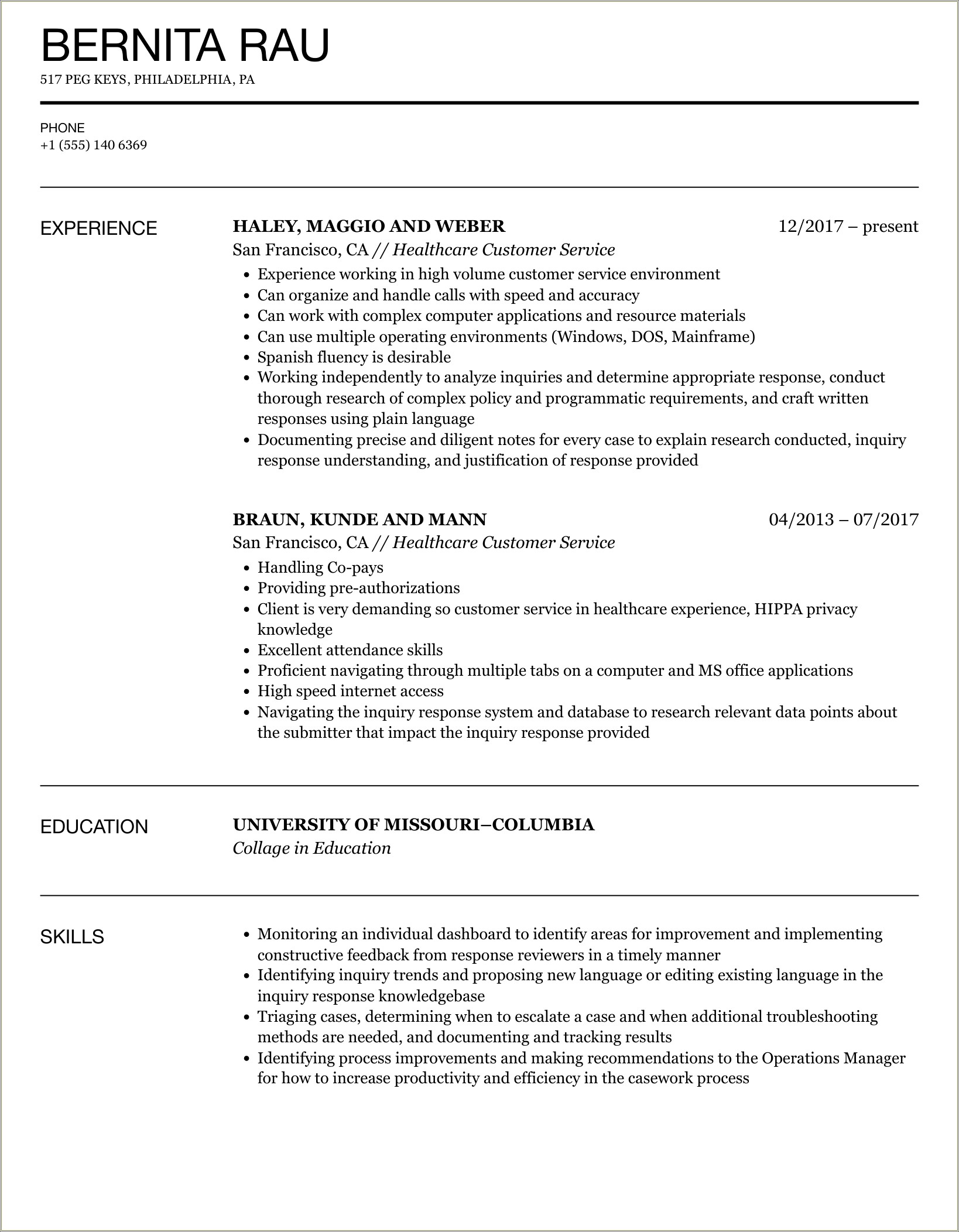 Relevant Skills For Customer Service Resume