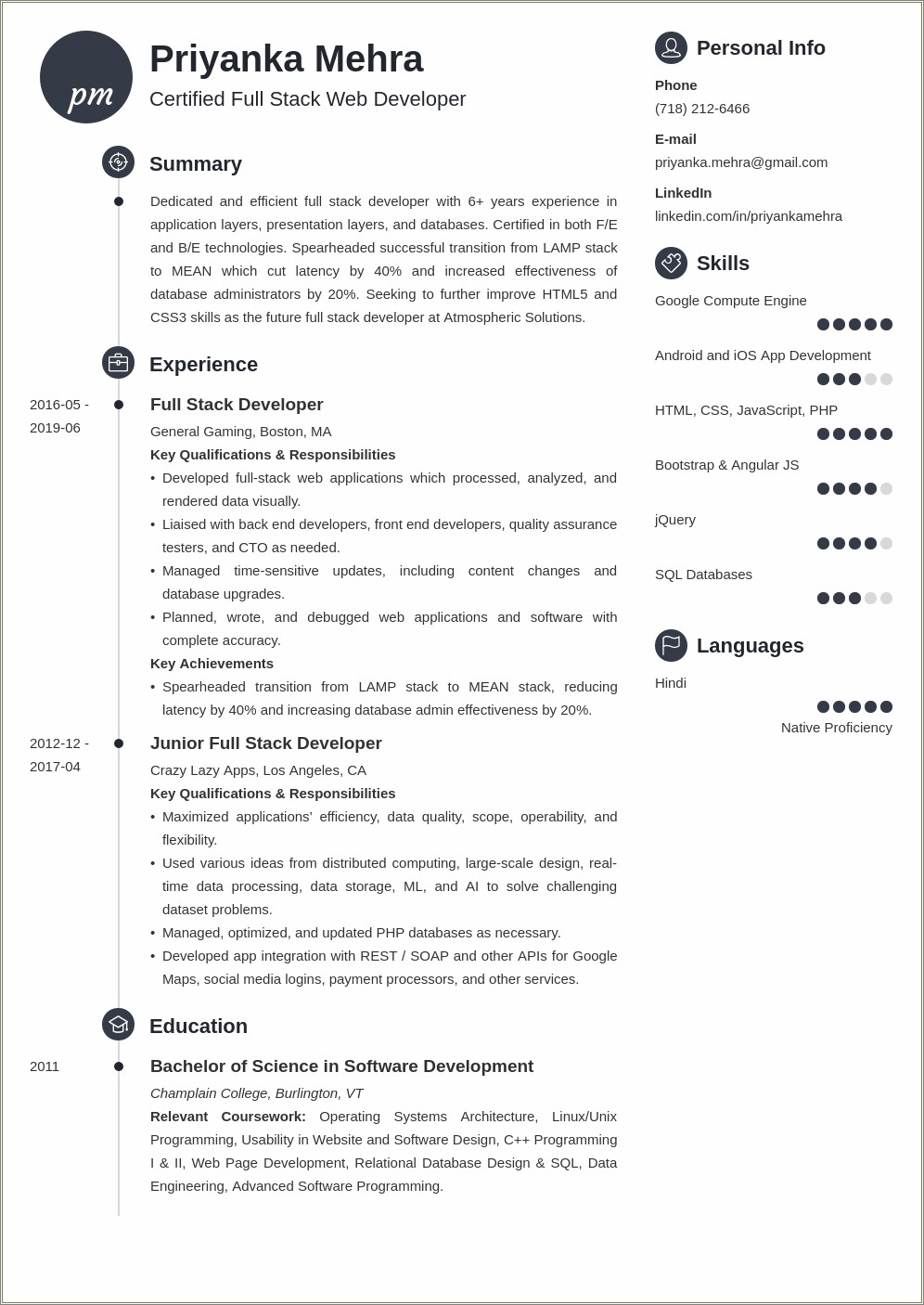 Relevant Skills To Full Stack Web Development Resume