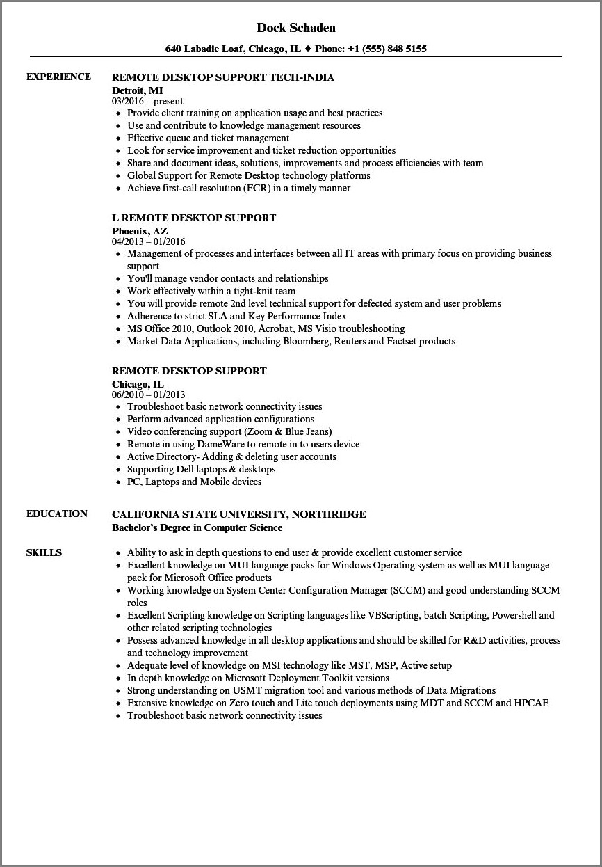 Remote Msp System Engineer Example Resume
