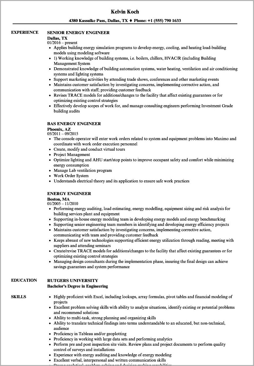 Renewable Energy Job Description For Resume