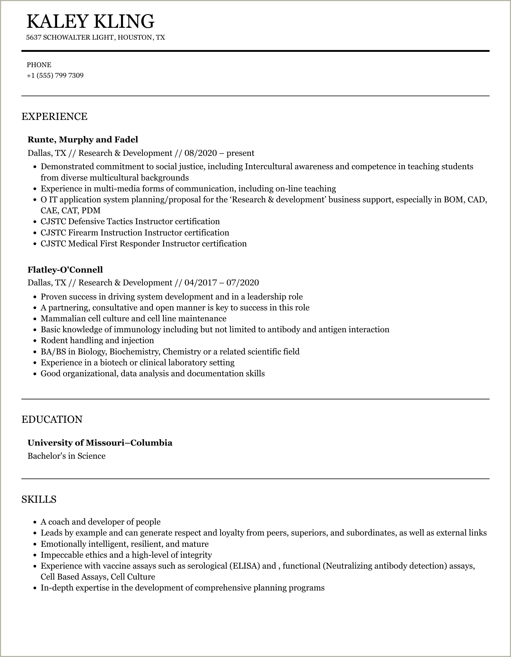 Research And Development Resume Sample Pdf