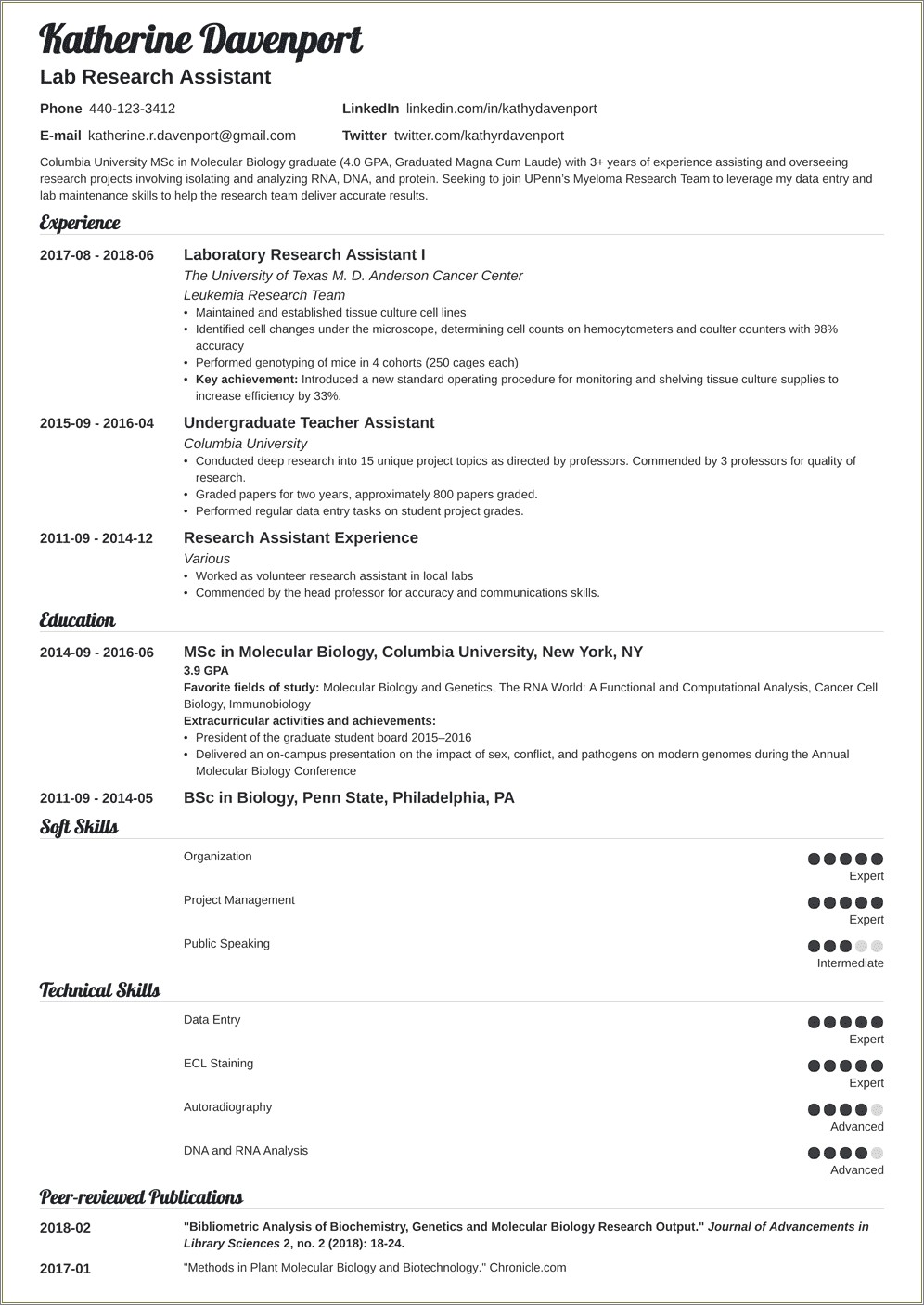 Research Assistant Data Gathering Sample Resume