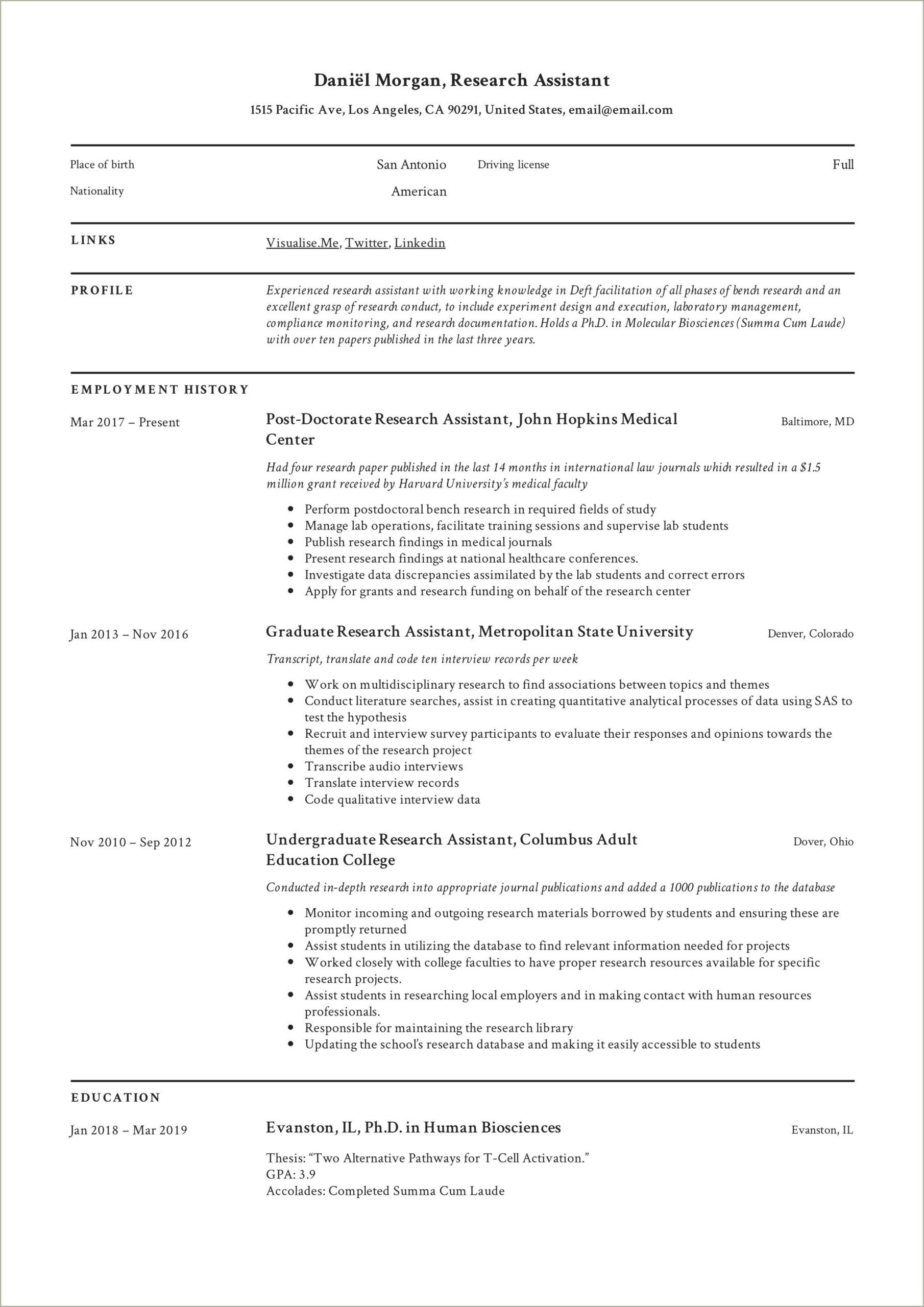 Research Assistant On Law School Resume
