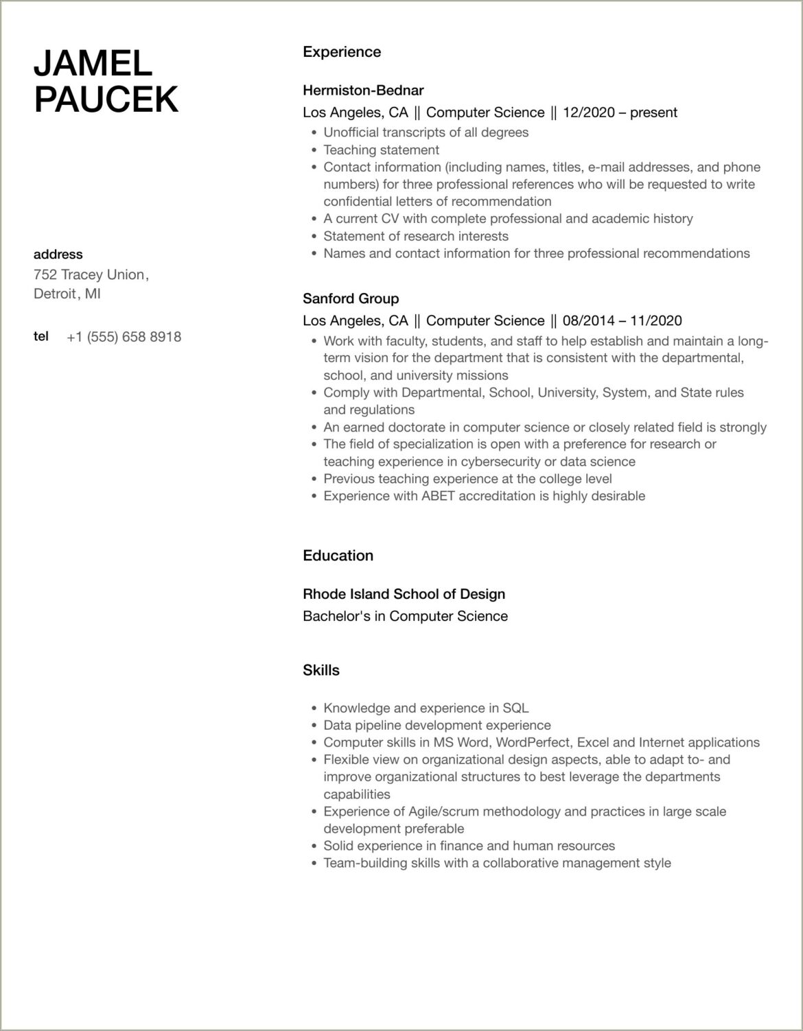 Research Experience In Computer Science Resume