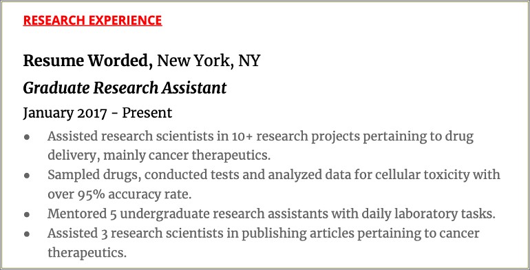 Research Experience On A Resume Example