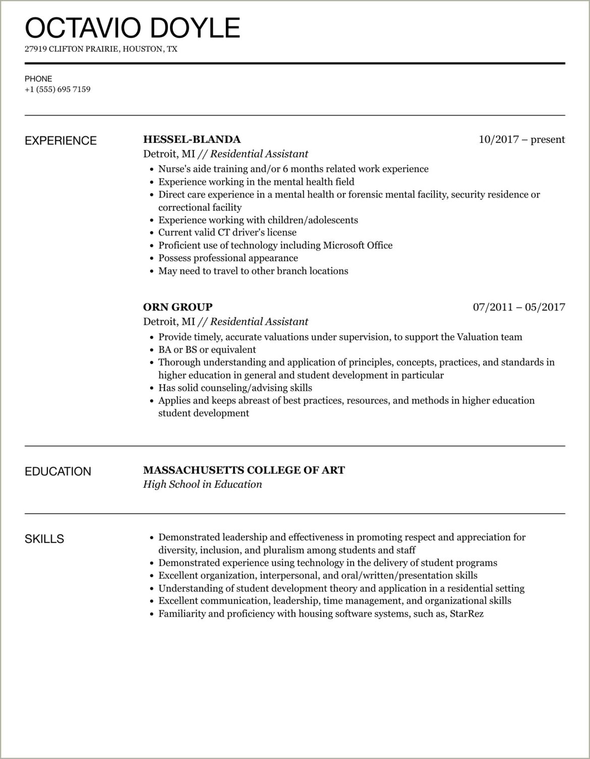 Resident Assistant Care Job Description Resume