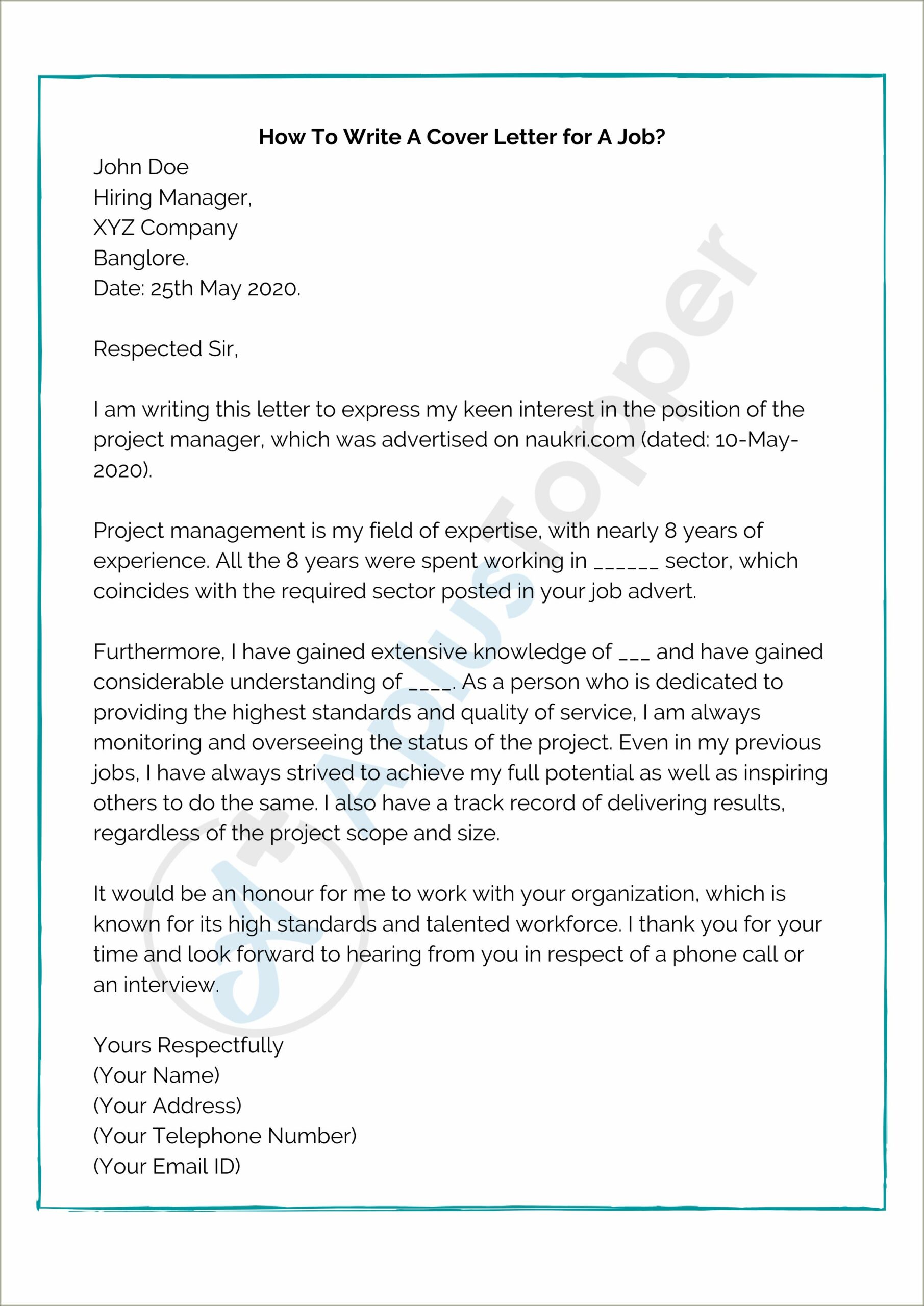 Respectful Closing To A Resume Cover Letter