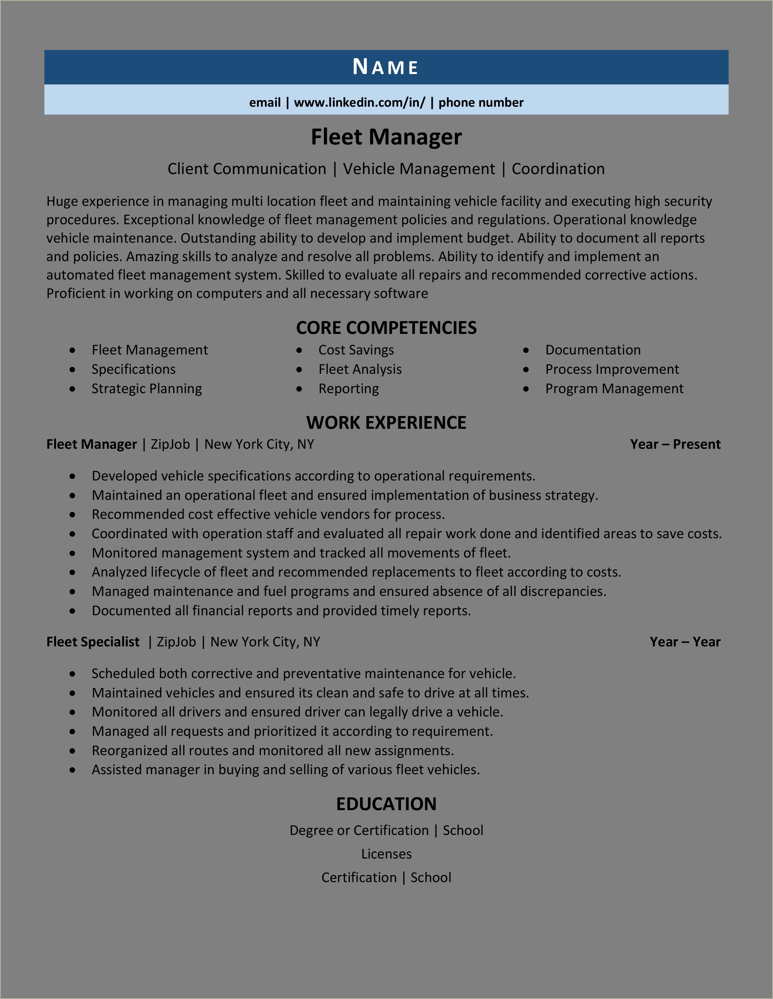 Responsibilities Of A Manager For Resume