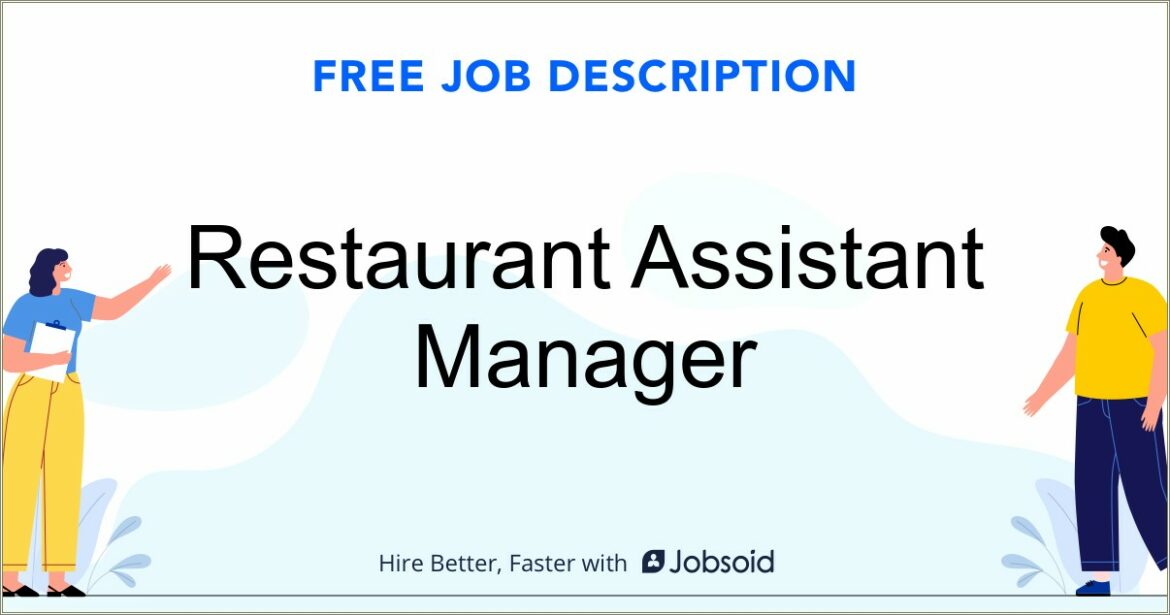 Restaurant Assistant Manager Duties And Responsibilities Resume