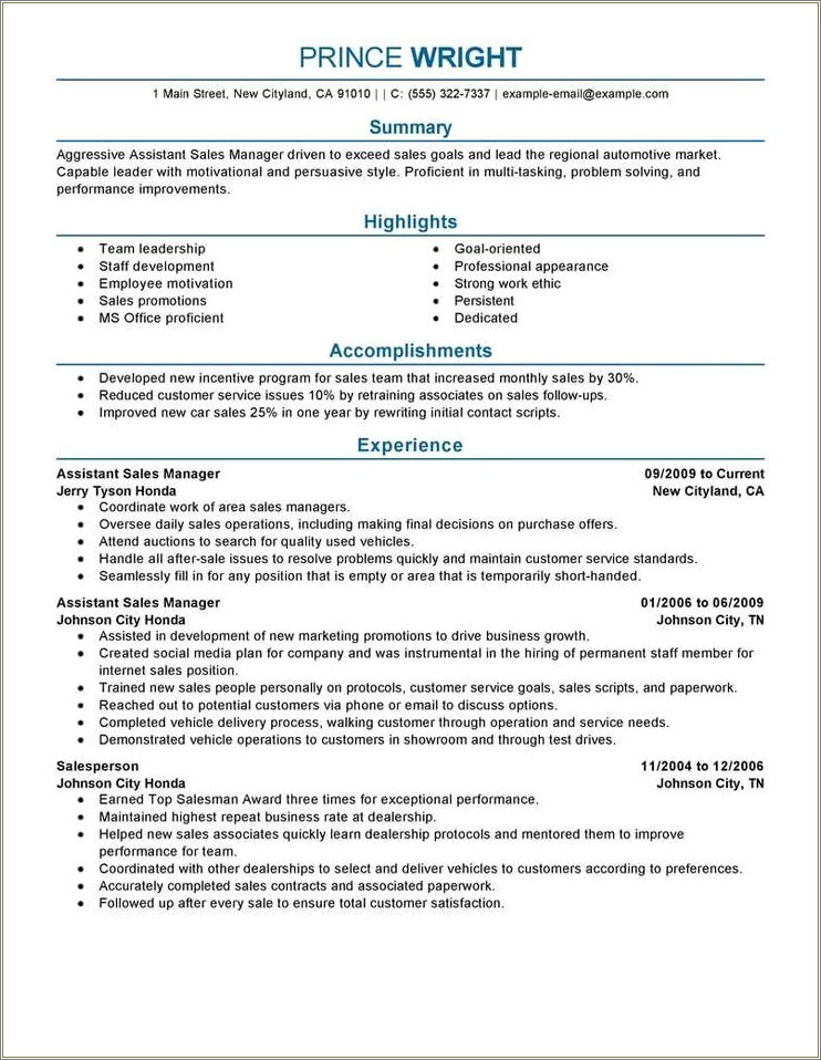 Restaurant Assistant Manager Resume Highlights Templates