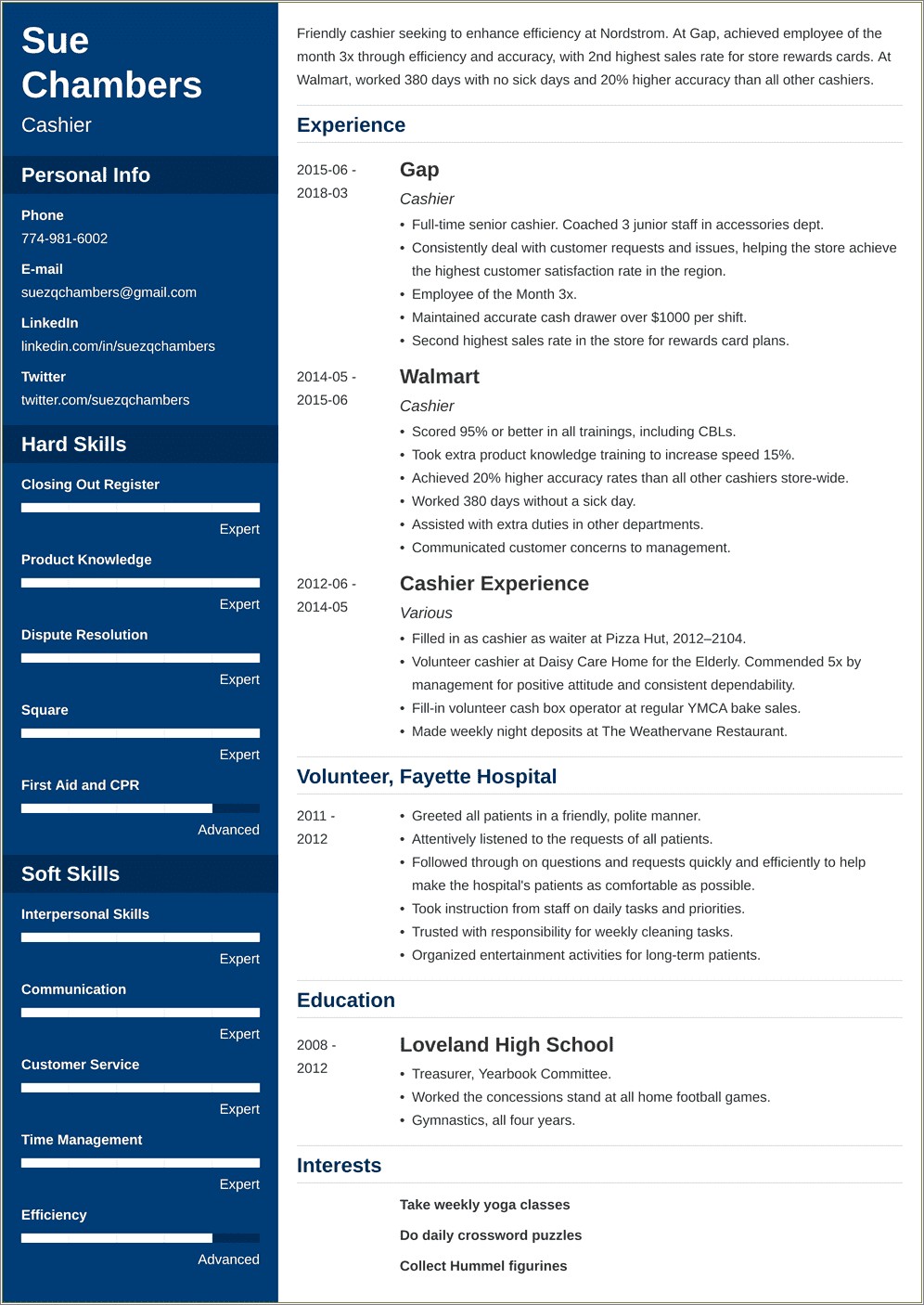 Restaurant Cashier Job Duties For Resume