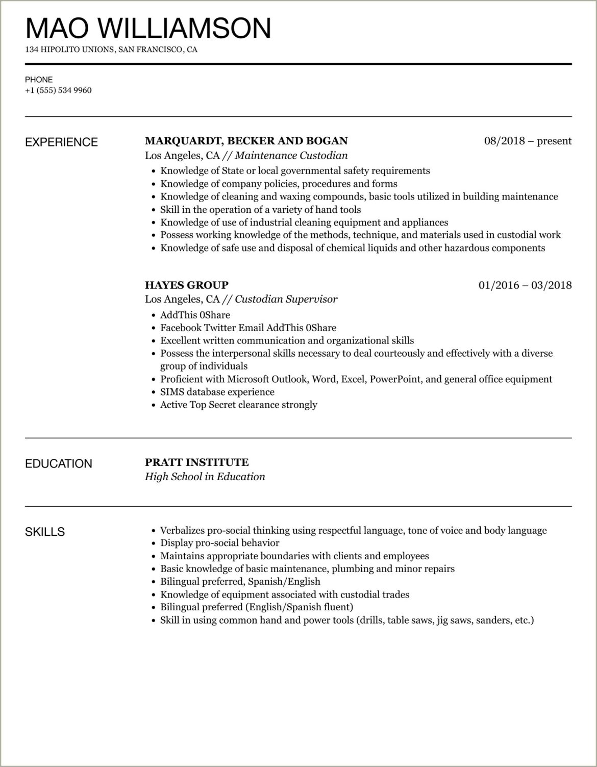 Restaurant Custodian Job Description For Resume