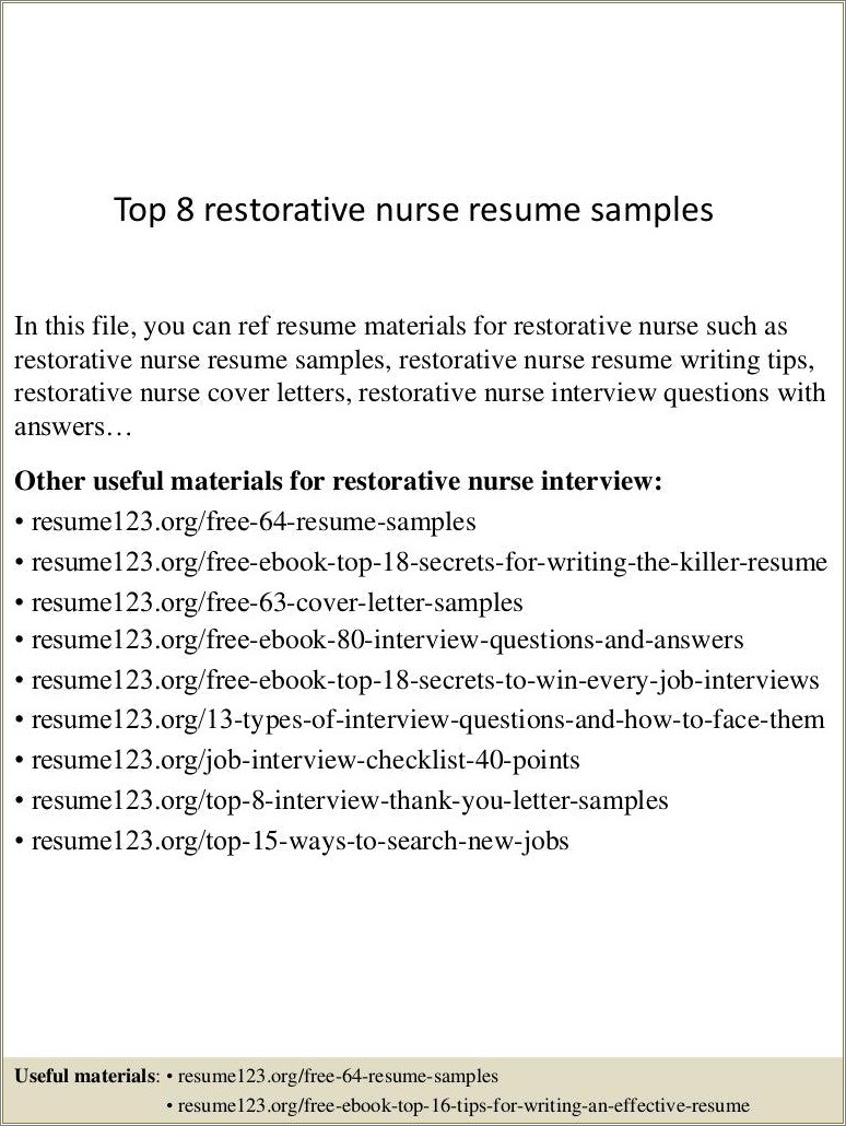 Restorative Nursing Assistant Job Description Resume