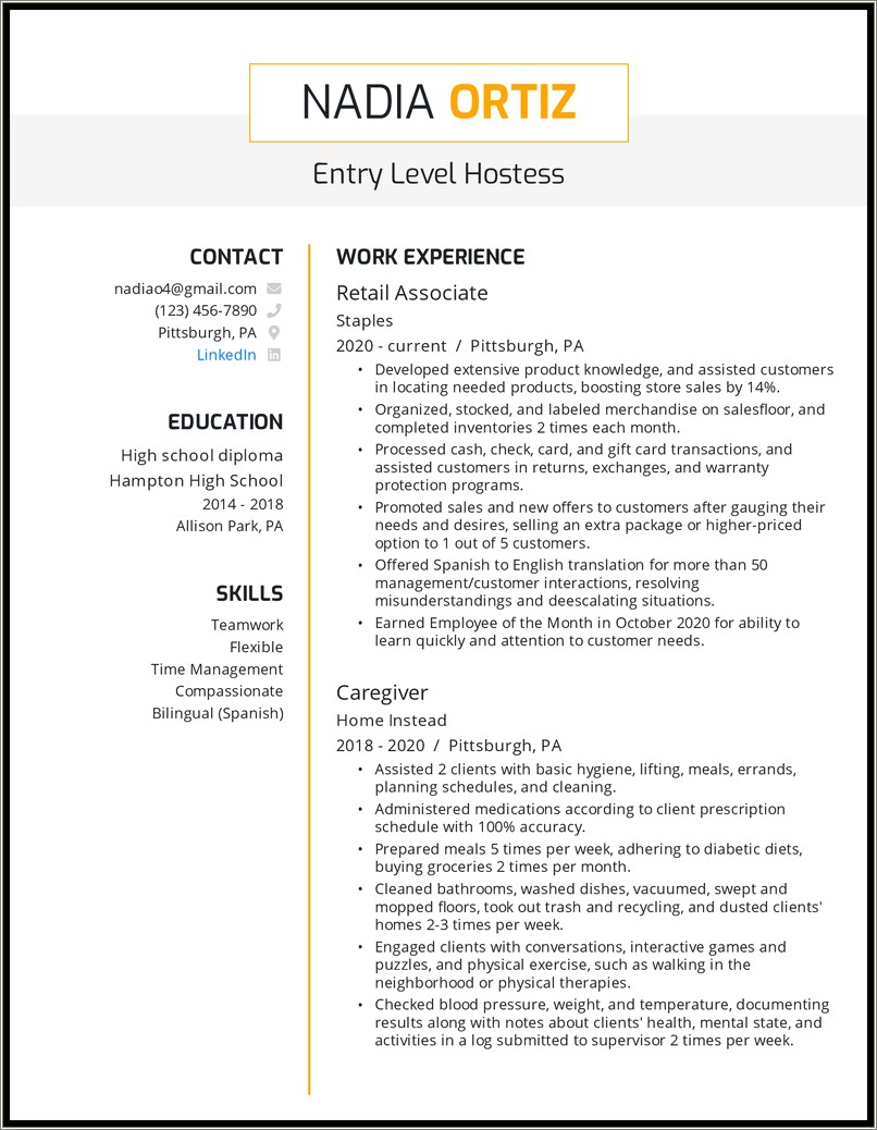 Restuarnt Hostess Job Description For Resume