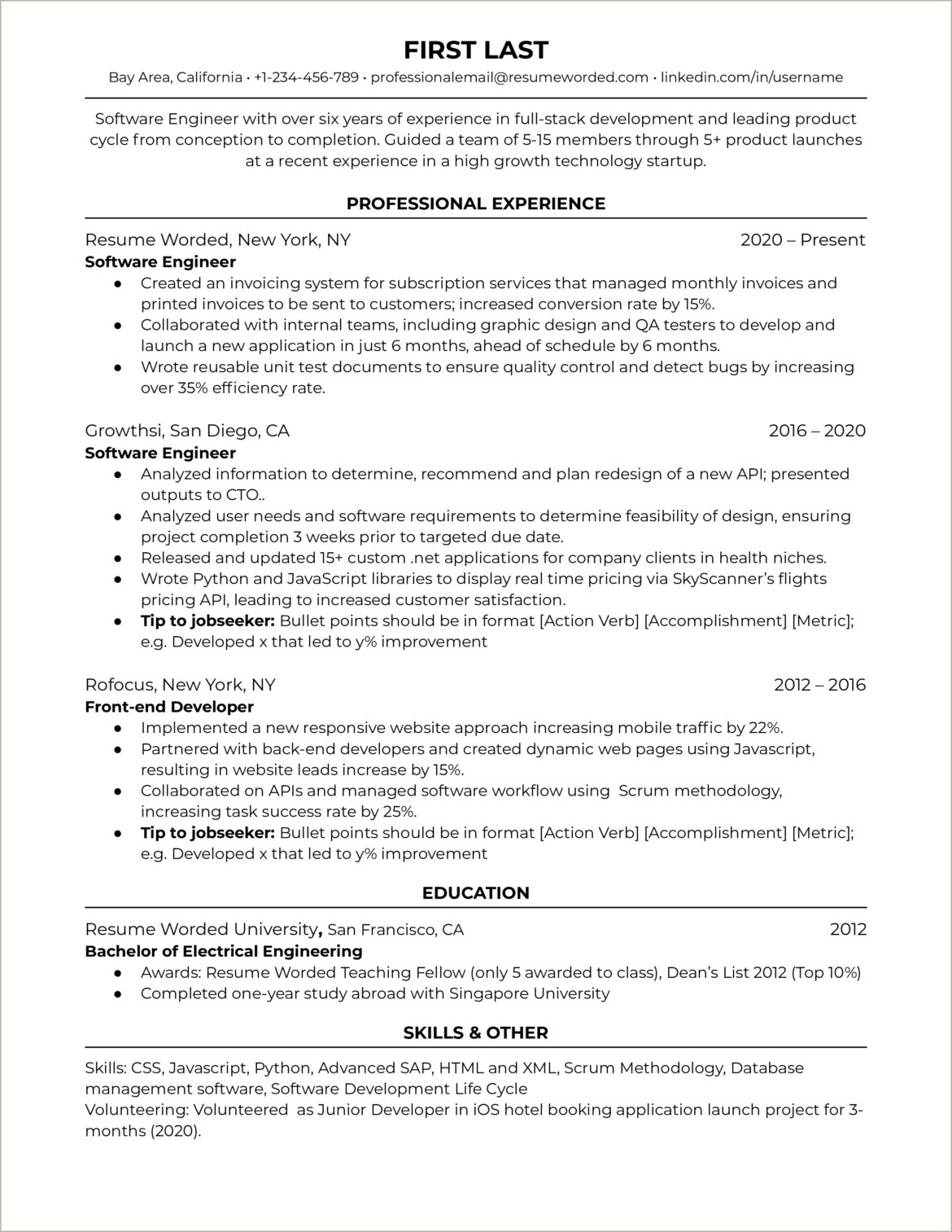 Resume 2 Years Experience Engineer