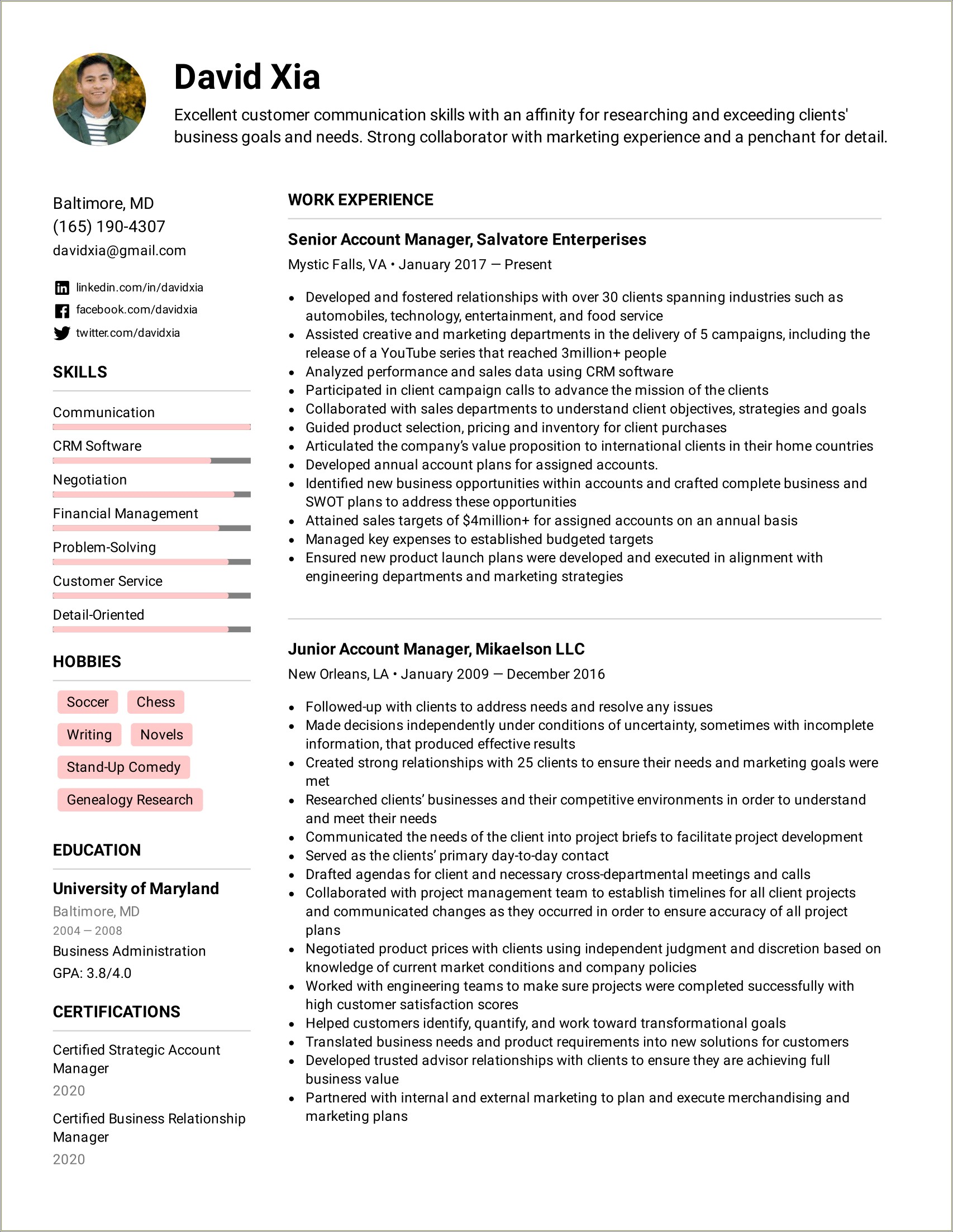 Resume Accomplishment Statements Account Manager Non Profit