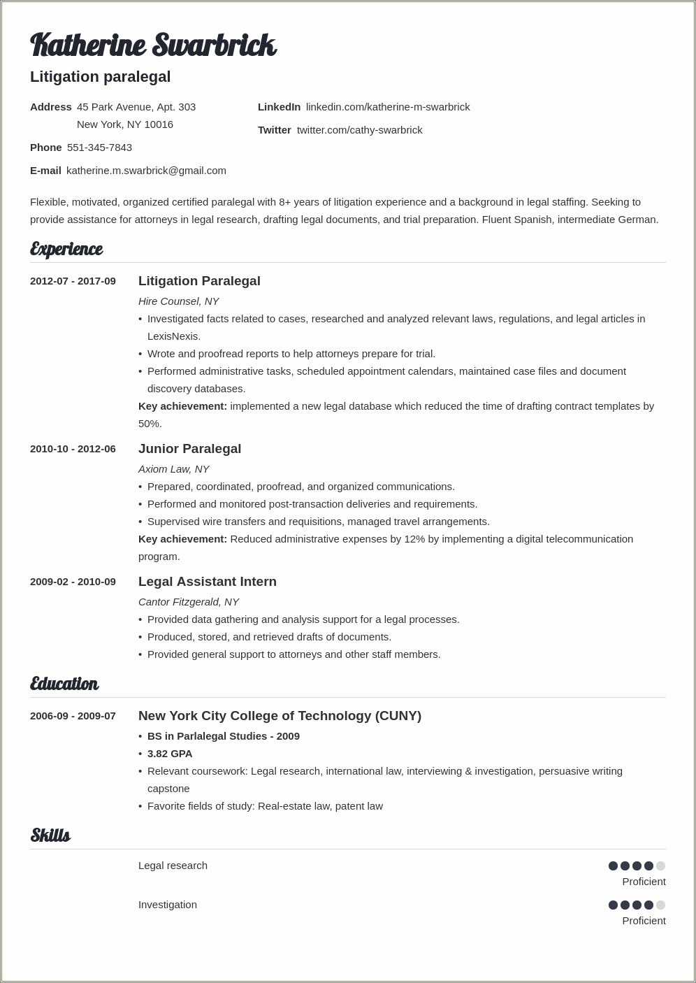 Resume Achievement Examples For A Paralegal