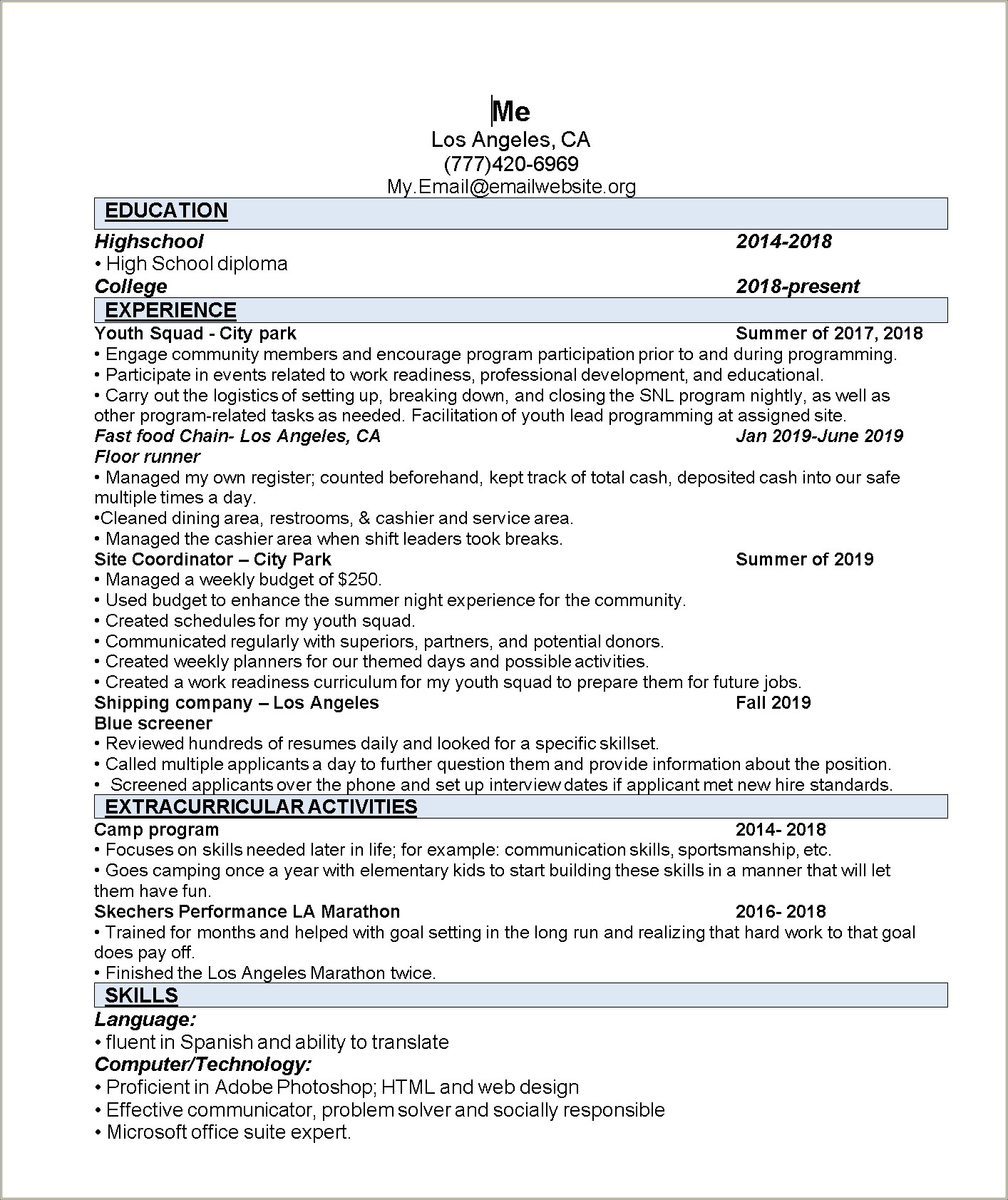 Resume All My Experience Older Than 15 Years
