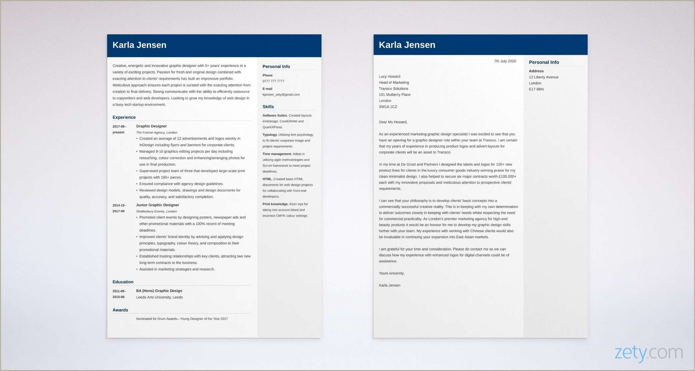 Resume And Cover Letter Examples Graphic Designer