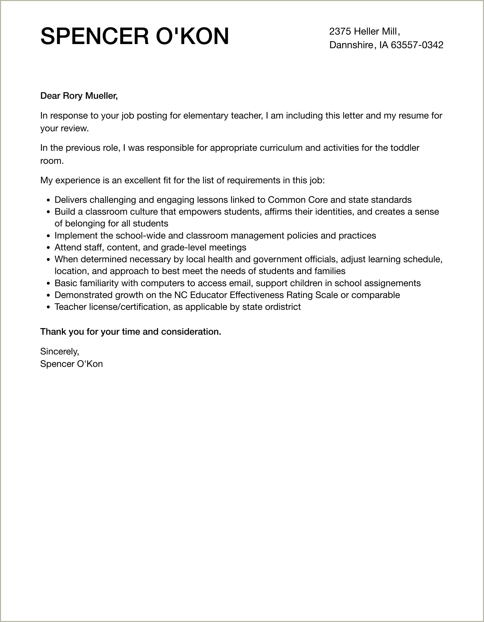 Resume And Cover Letter For Elemetnary School Teacher