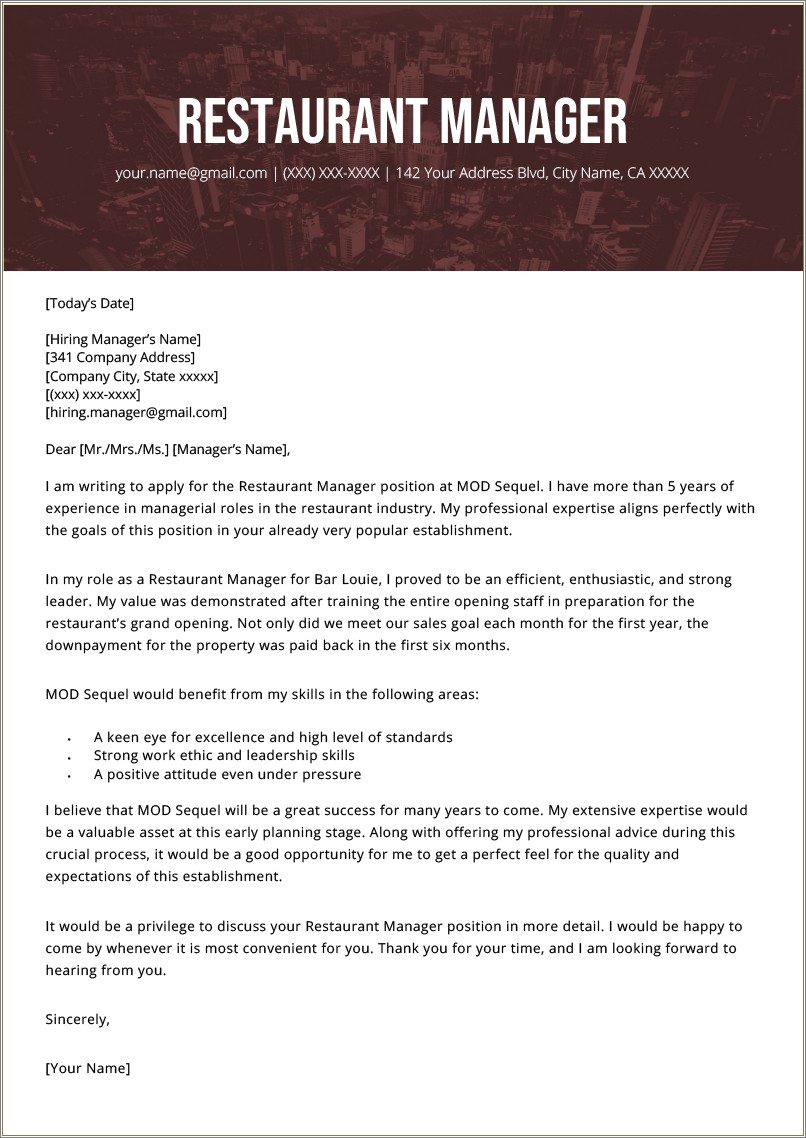 Resume And Cover Letter For Food Service