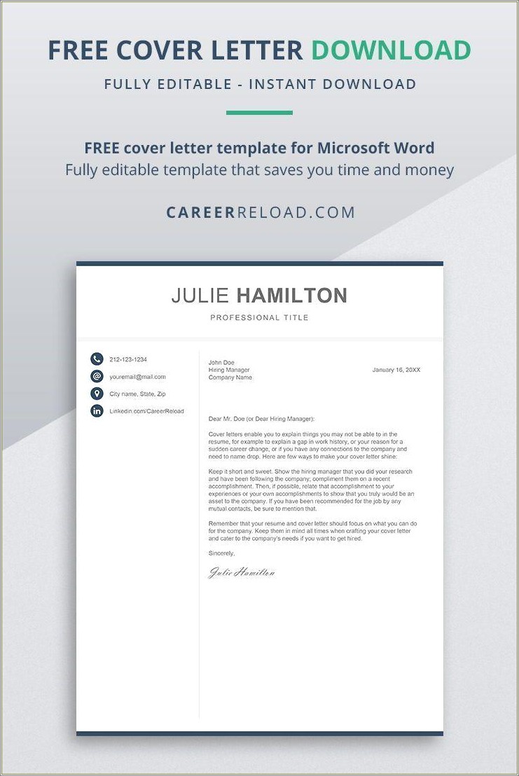 Resume And Cover Letter Template Microsoft Word