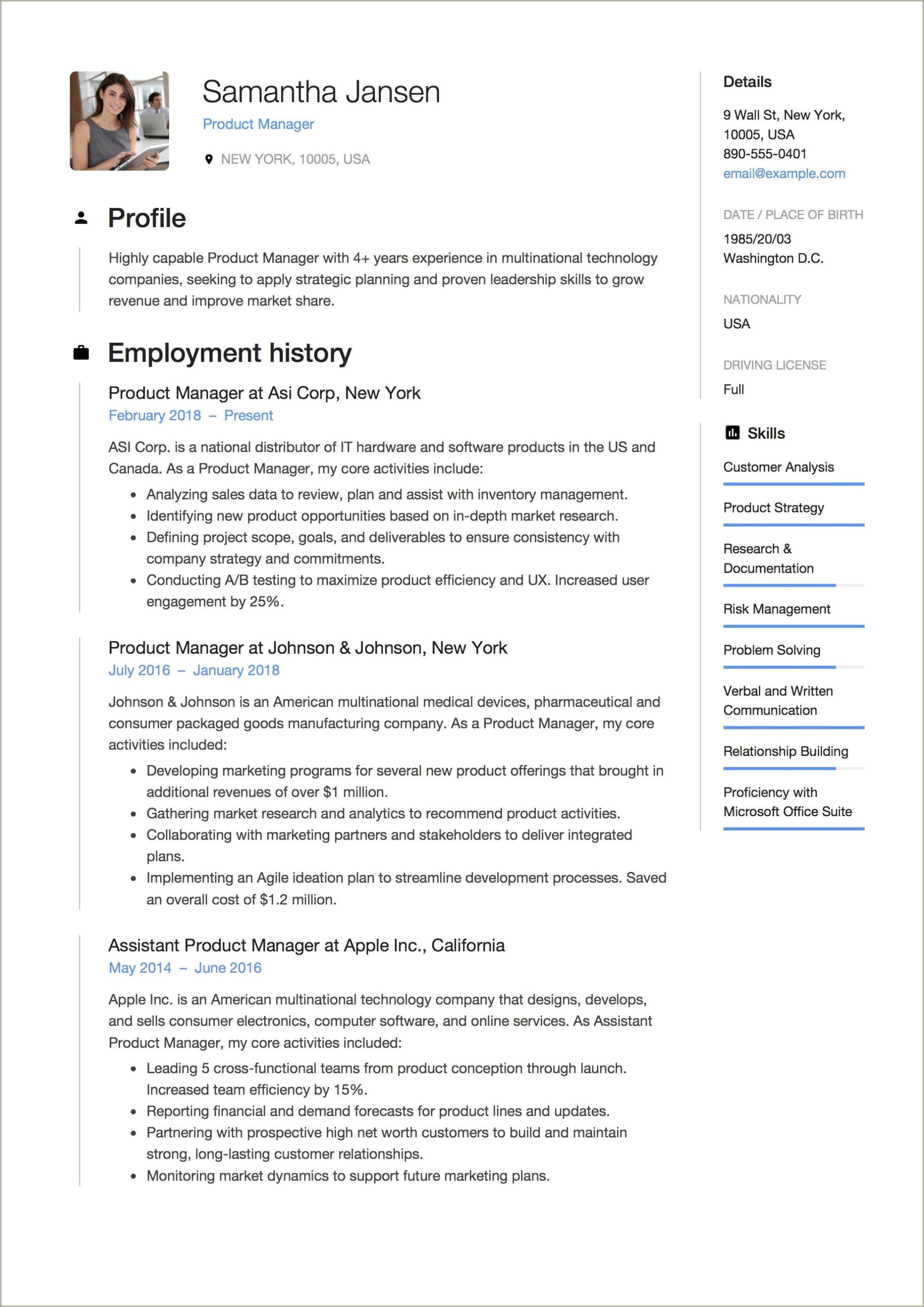 Resume And Product Manager And Agronomic Data