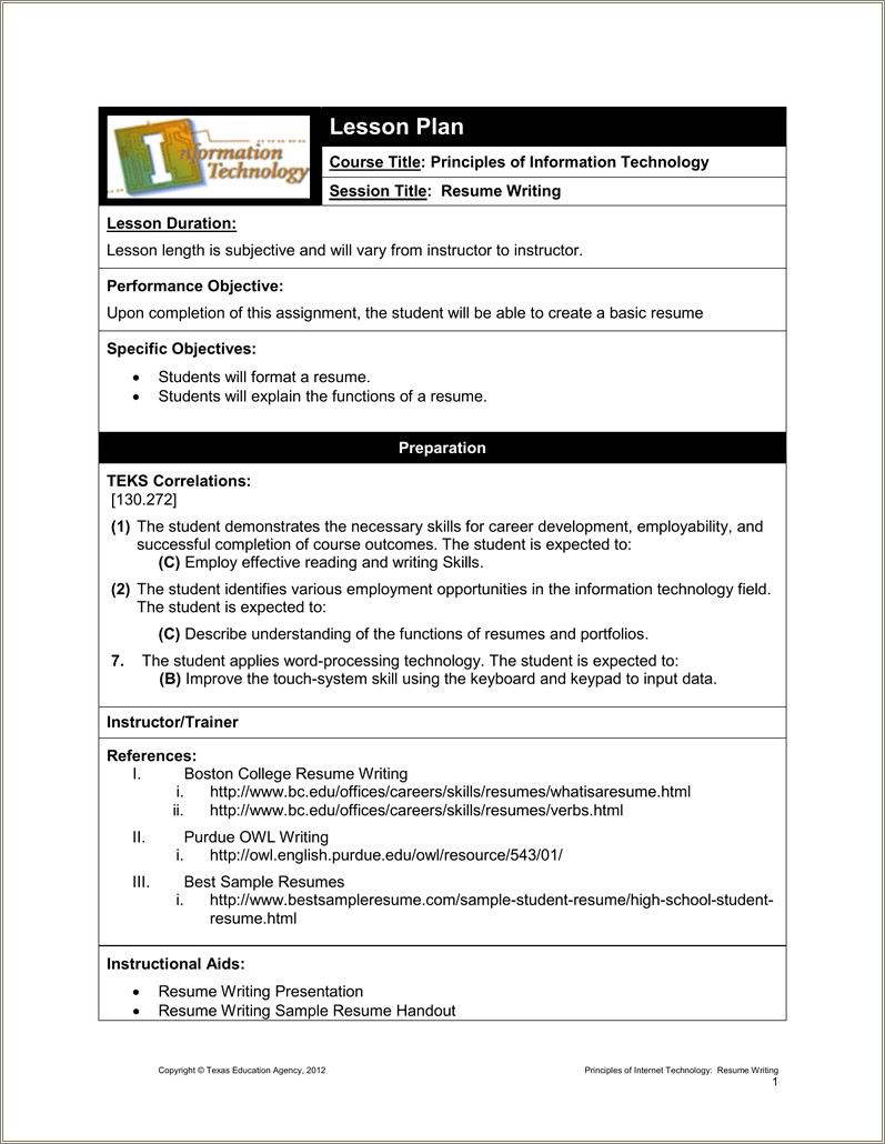 Resume Assignment For High School Students