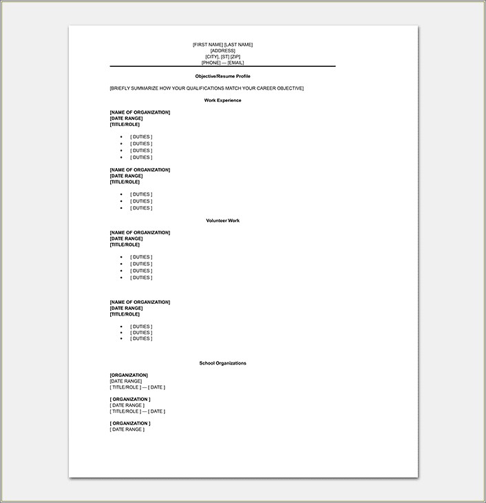 Resume Blank Templates For High School Students