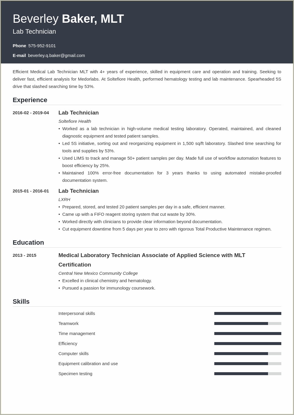 Resume Blood Test Experience Auto Chemistry