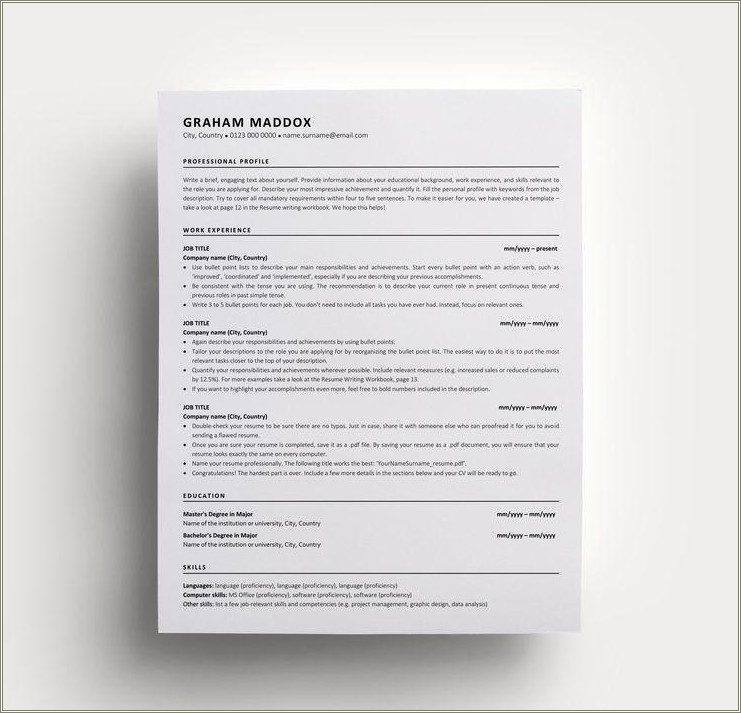 Resume Bold Job Title Or Place