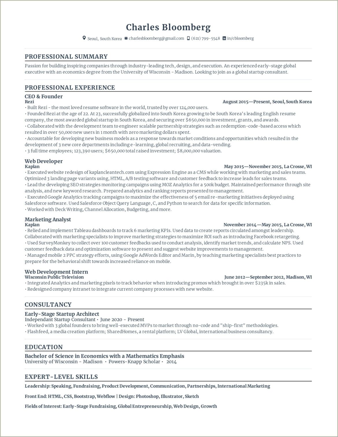 Resume Bullet Point Examples For Startup Company