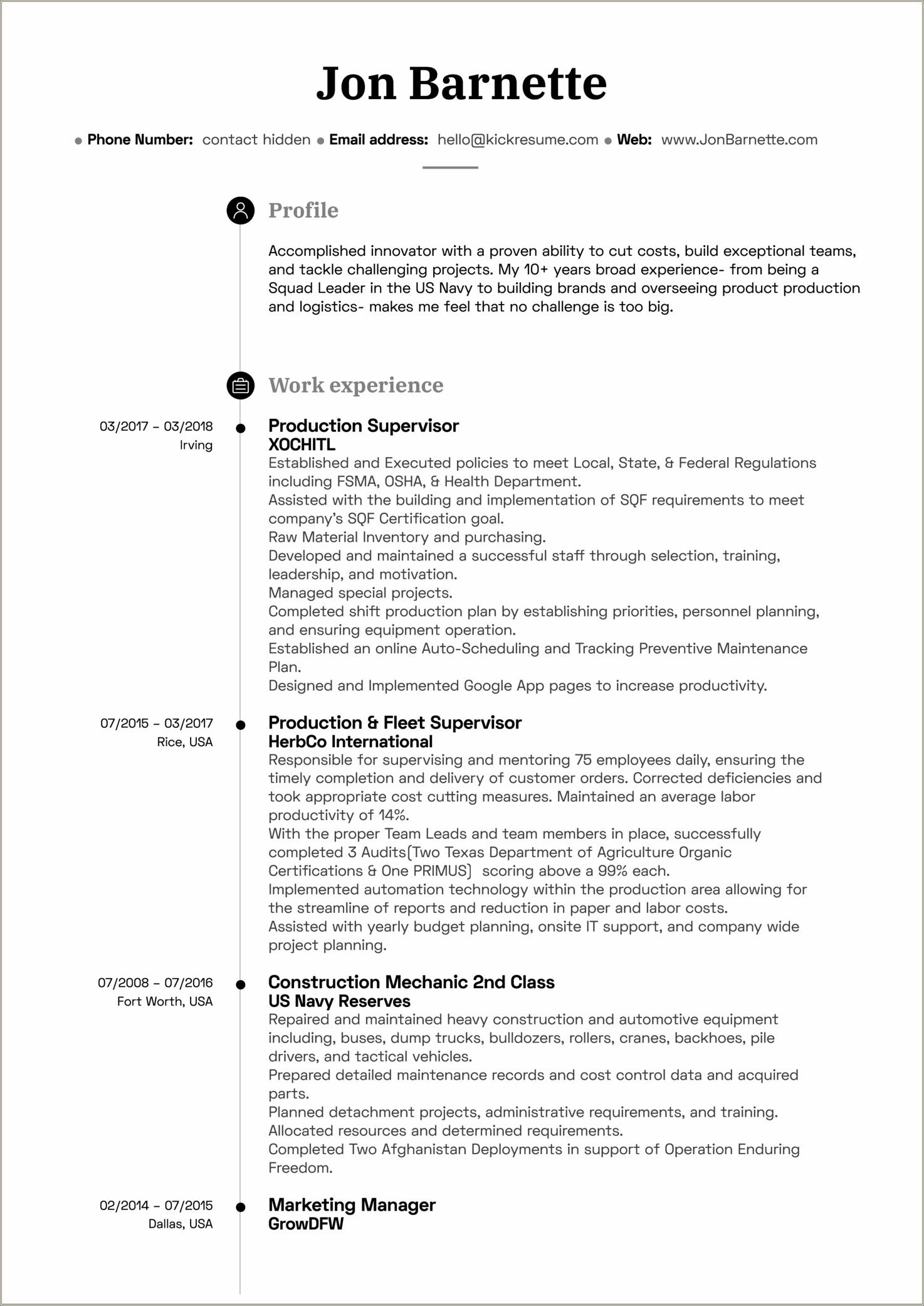 Resume Bullet Points For Production Manager