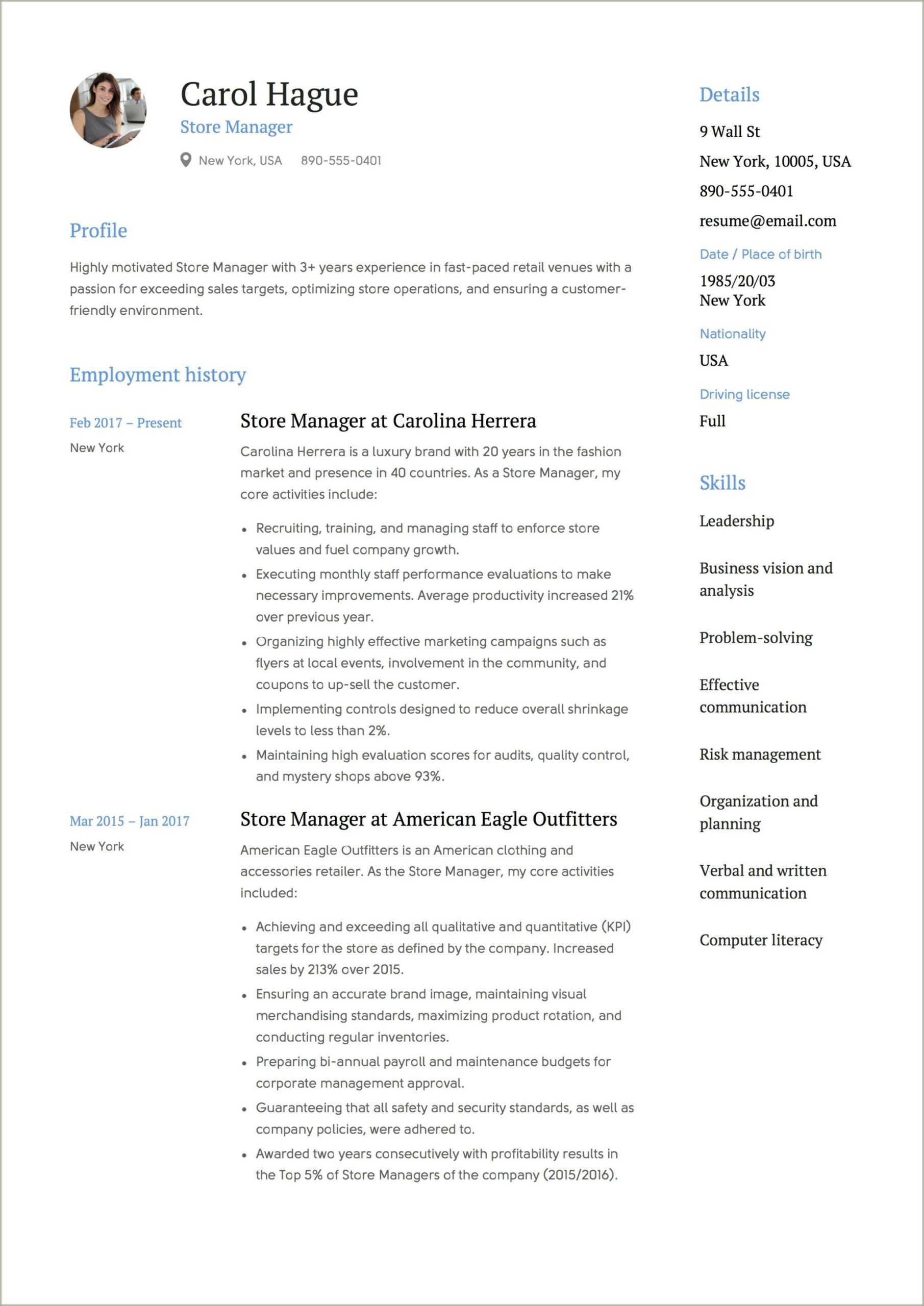 Resume Bullets For A Grocery Store Manager