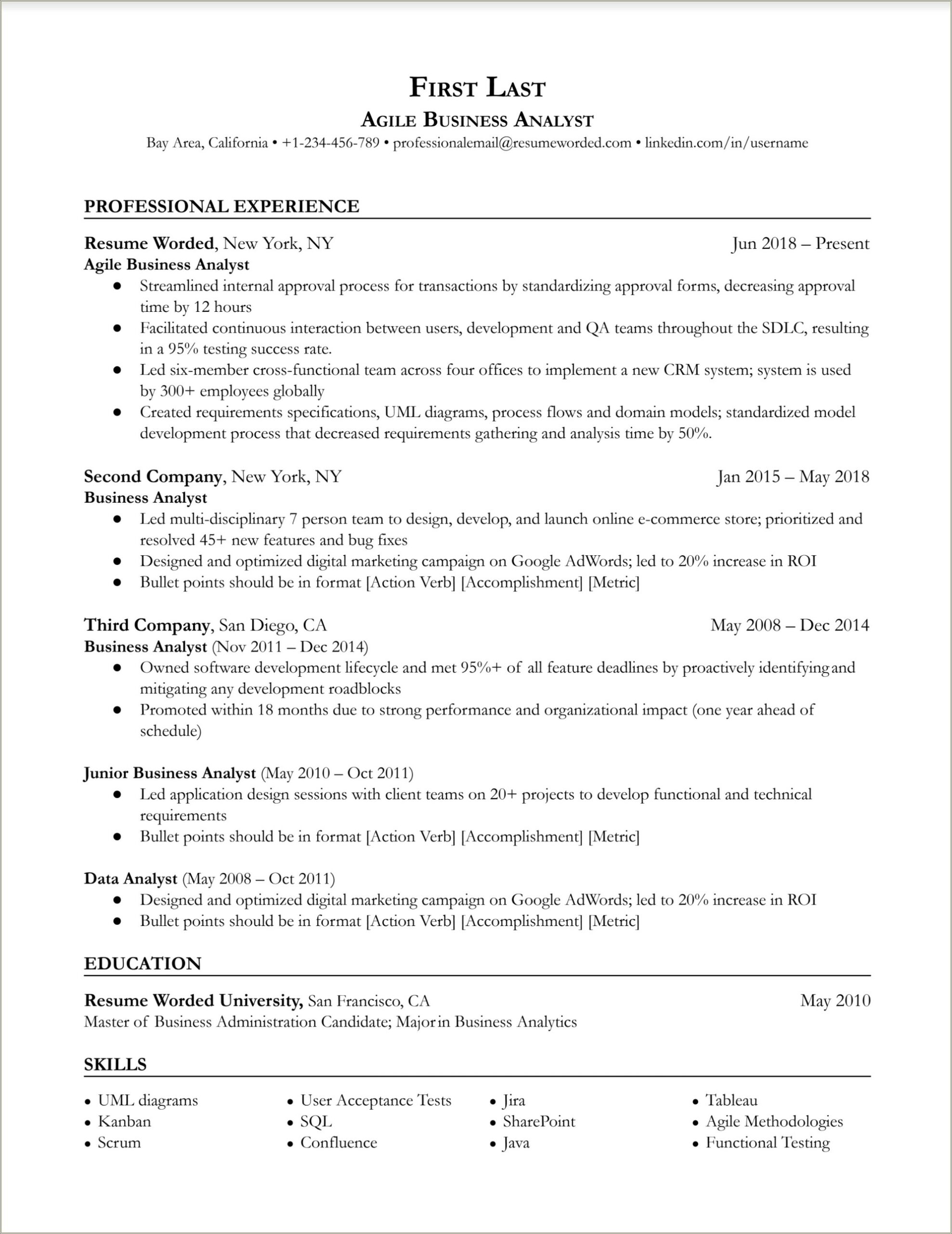 Resume Bullets With Waterfall And Agile Experience