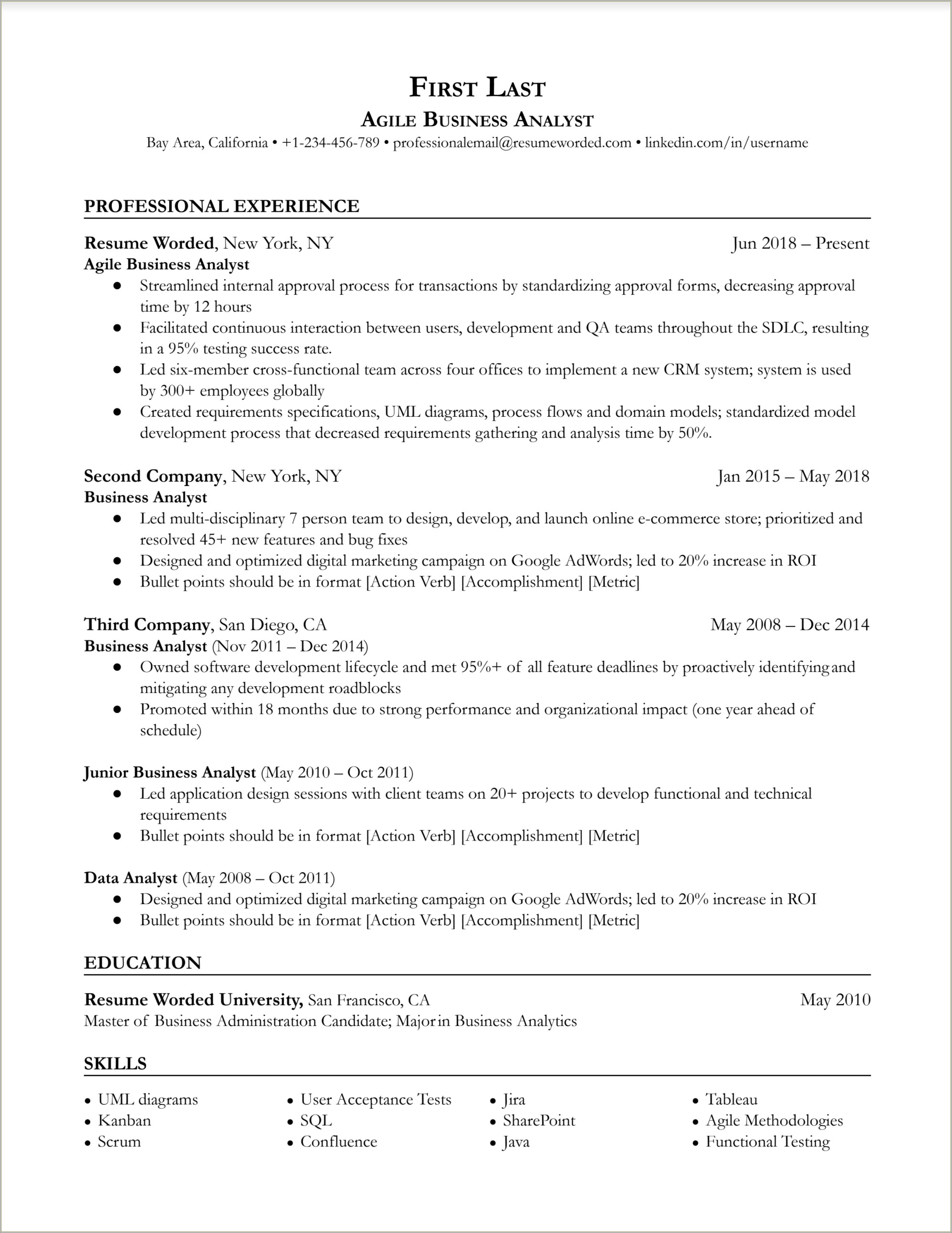 Resume Bullets With Waterfall And Agile Experience