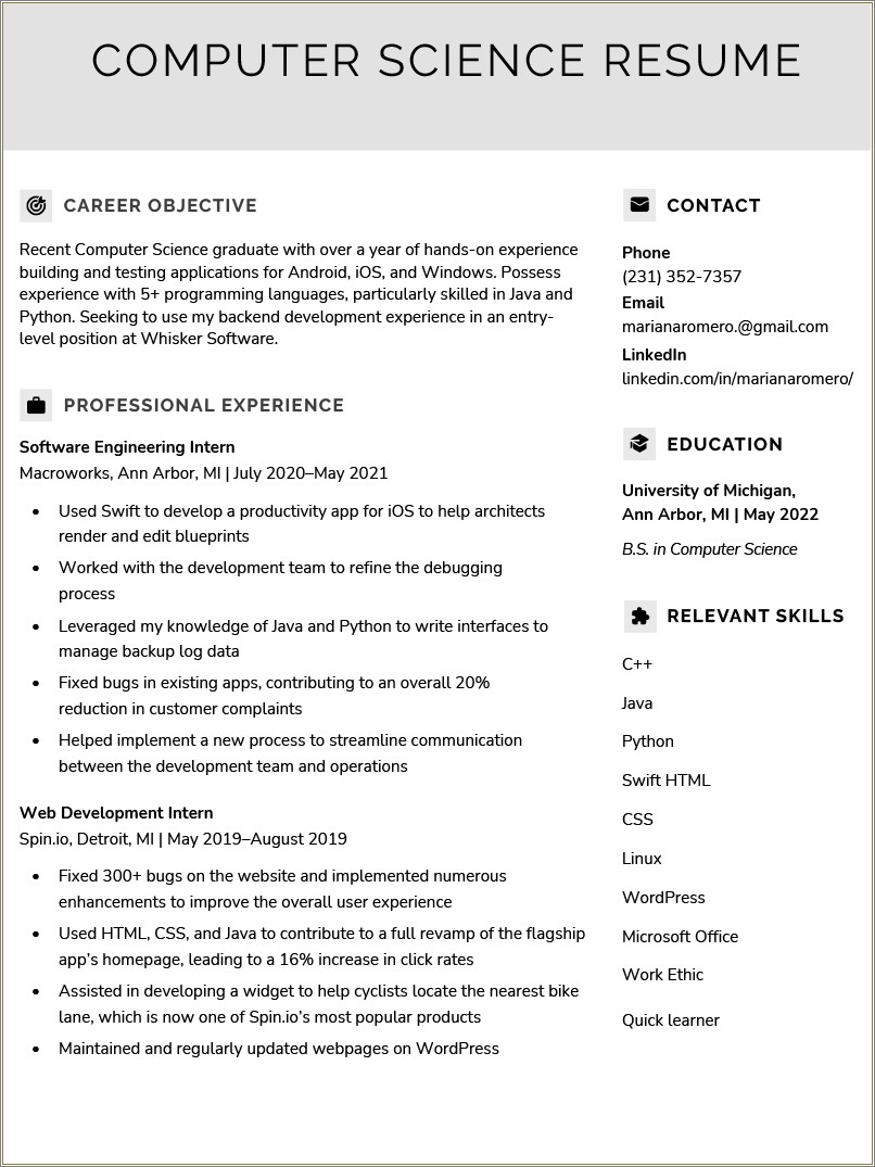 Resume Career Objective Examples For Freshers