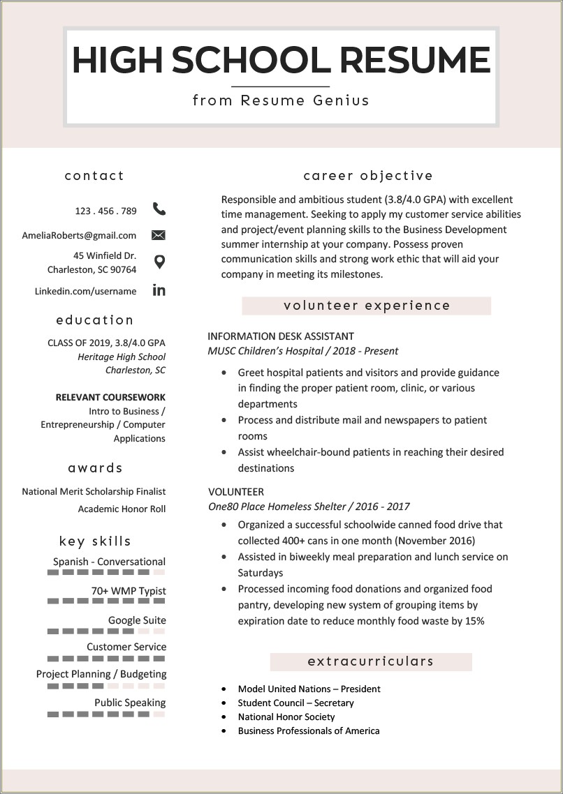 Resume Career Objective For High School Student