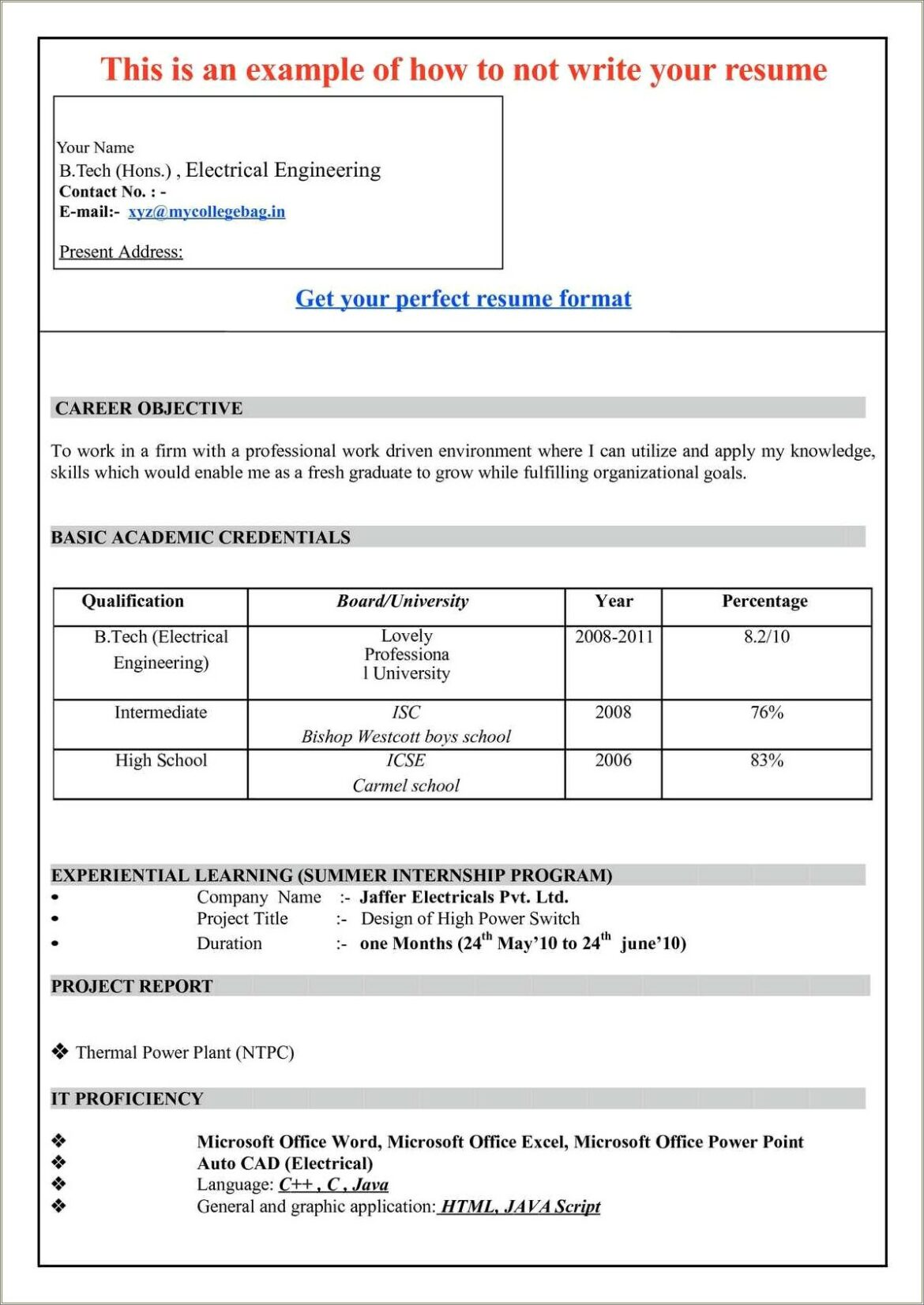 Resume Career Objective Samples For Freshers